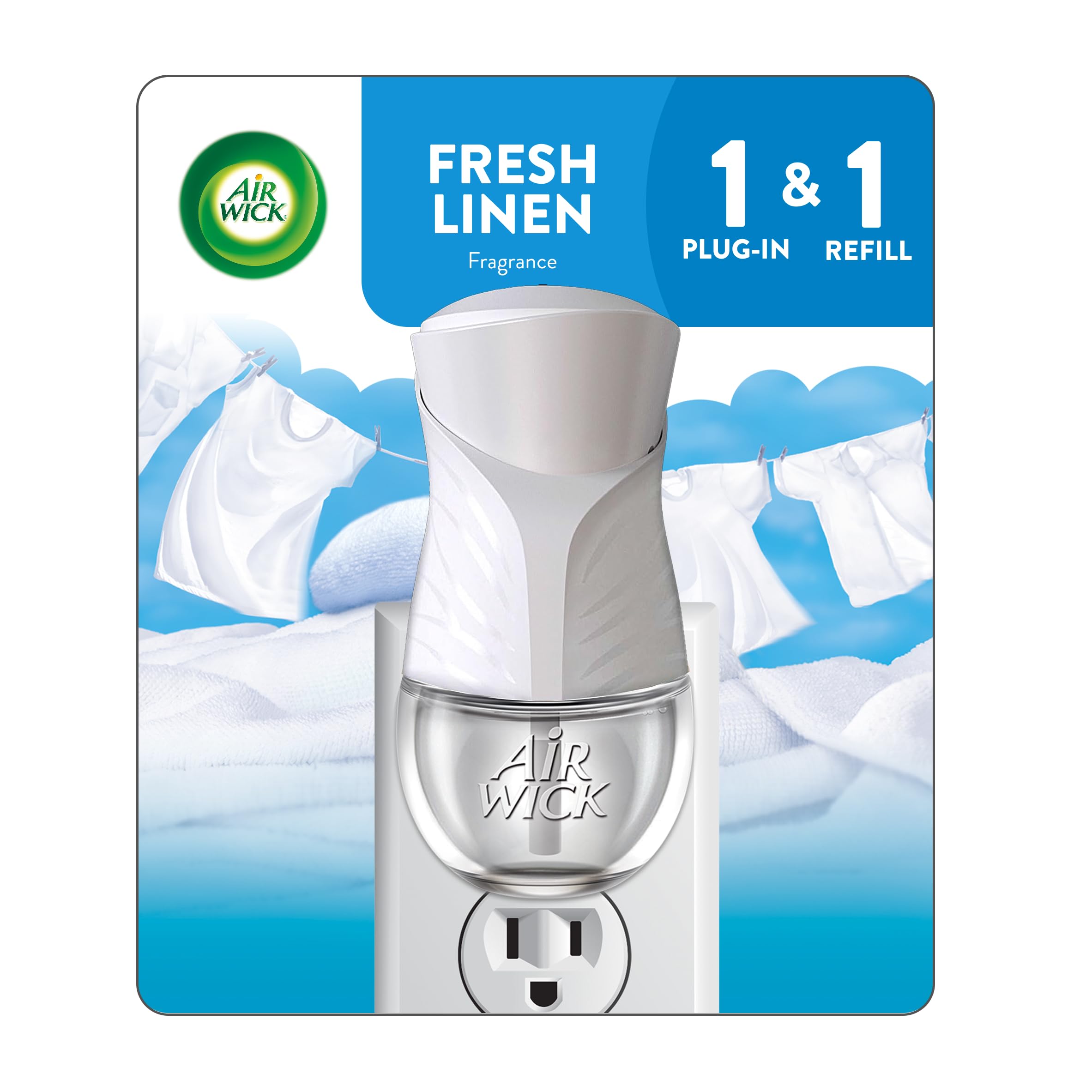 Plug in Scented Oil Starter Kit (Warmer + 1 Refill), Fresh Linen, Air Freshener, Essential Oils