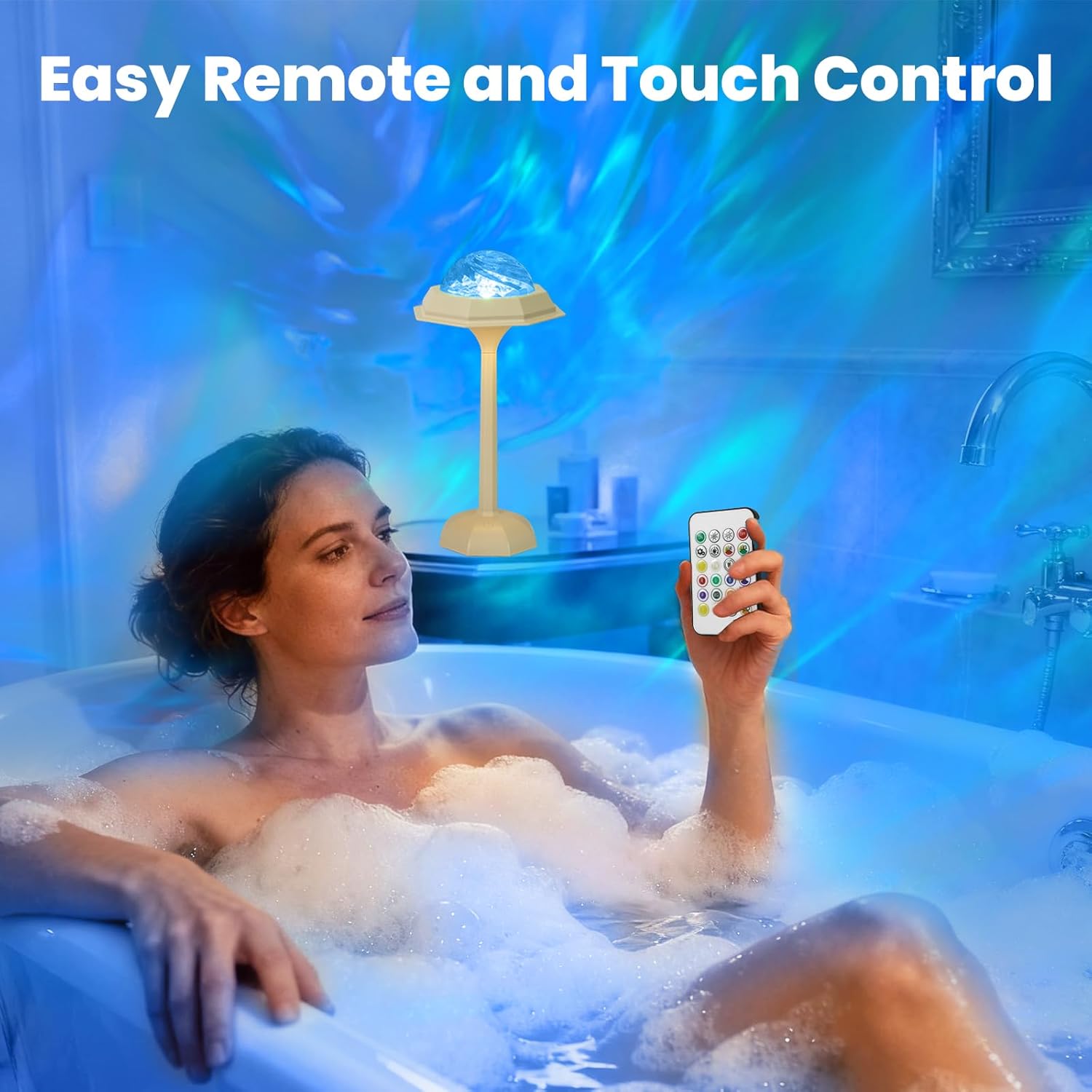 4 in 1 Shower Lamp Waterproof Bathroom Lamp Ocean Wave Projector Light Northern Galaxy Light 16 Color Rechargeable Remote Control lumena Lamps for Inside Shower/Bathtub