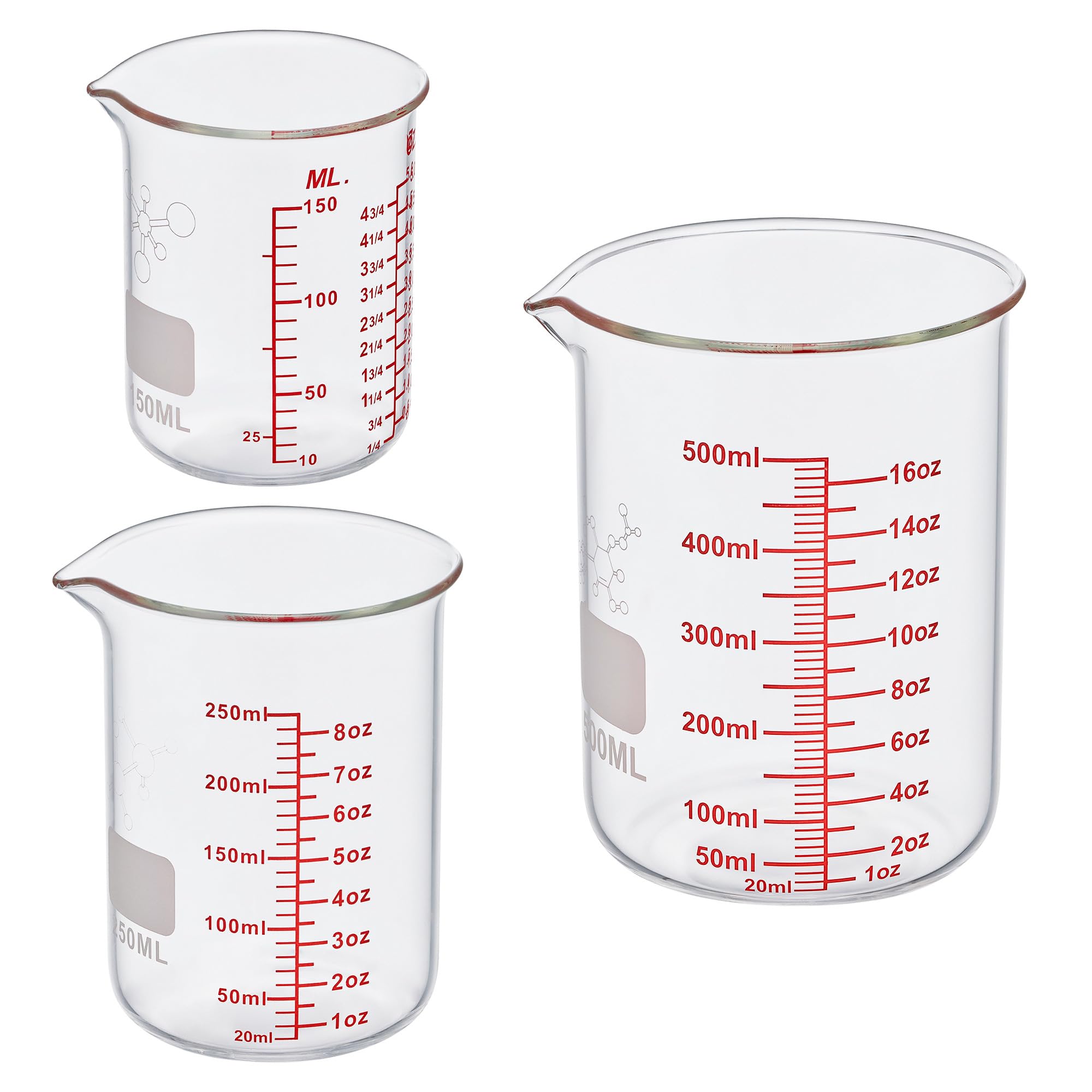 3 tazas medidoras de líquido de vidrio de borosilicato alto, incluye 150 ml, 250 ml y 500 ml, apto para lavavajillas, congelador, microondas y horno precalentado, herramientas esenciales de cocina