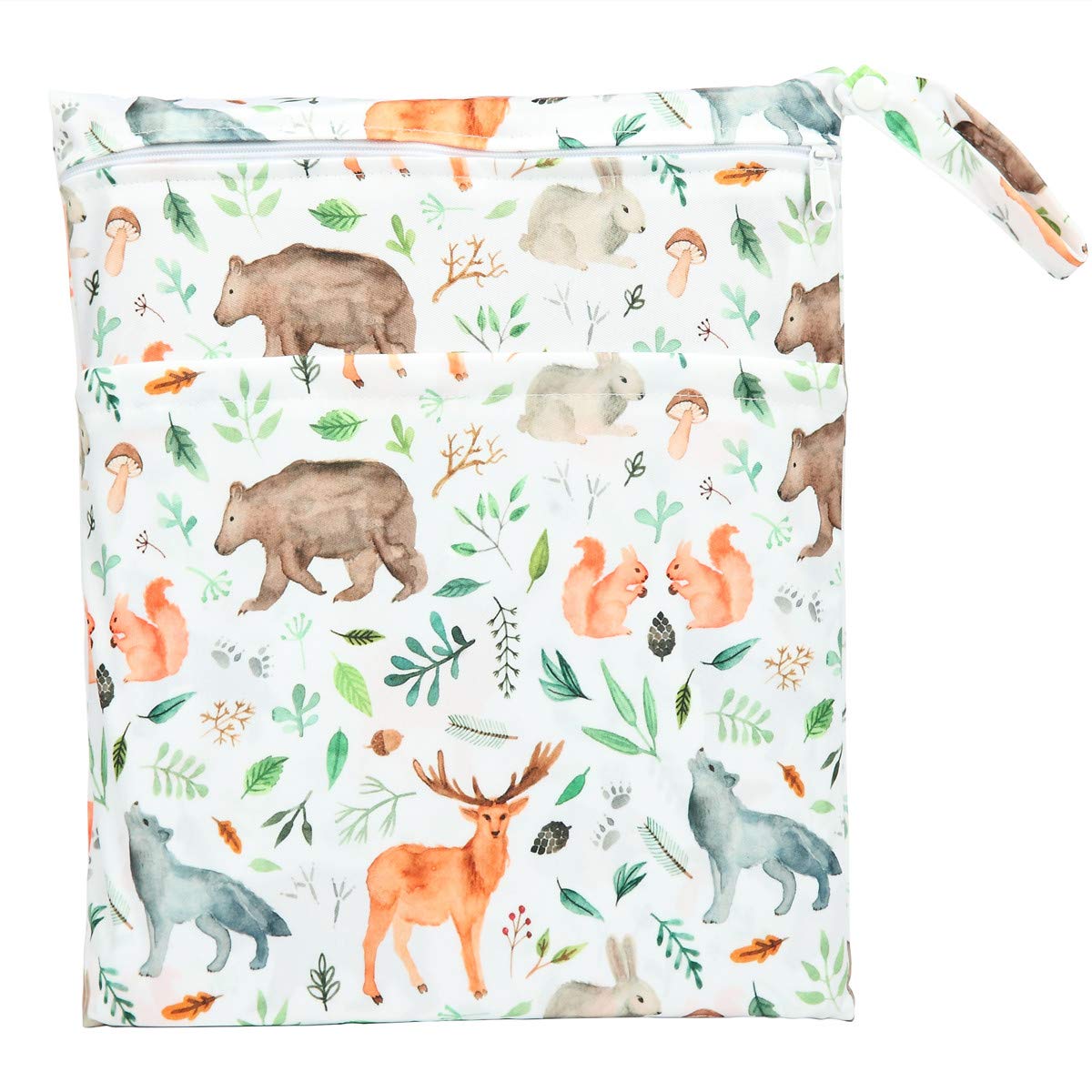 Sigzagor Wet Dry Bag Baby Cloth Diaper NappyReusable Washable With Two Zippered Pockets (Watercolour Animals)