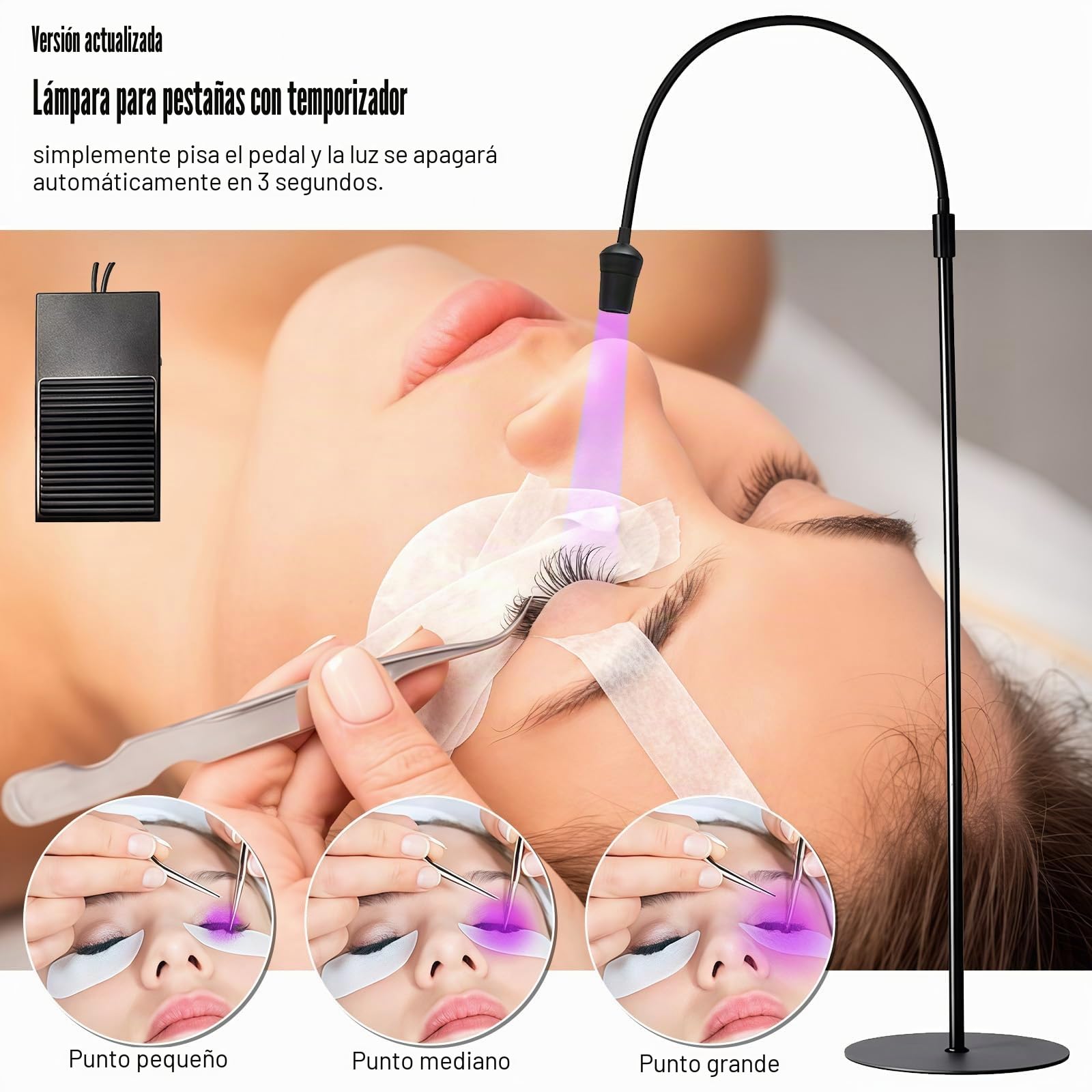 Lámpara UV para Pestañas, Luz LED UV 10W para de Curado | Luz LED UV, de Cuello de Cisne, Curado Rápido en 1-3 Segundos para Extensiones de Pestañas con Función Temporizador