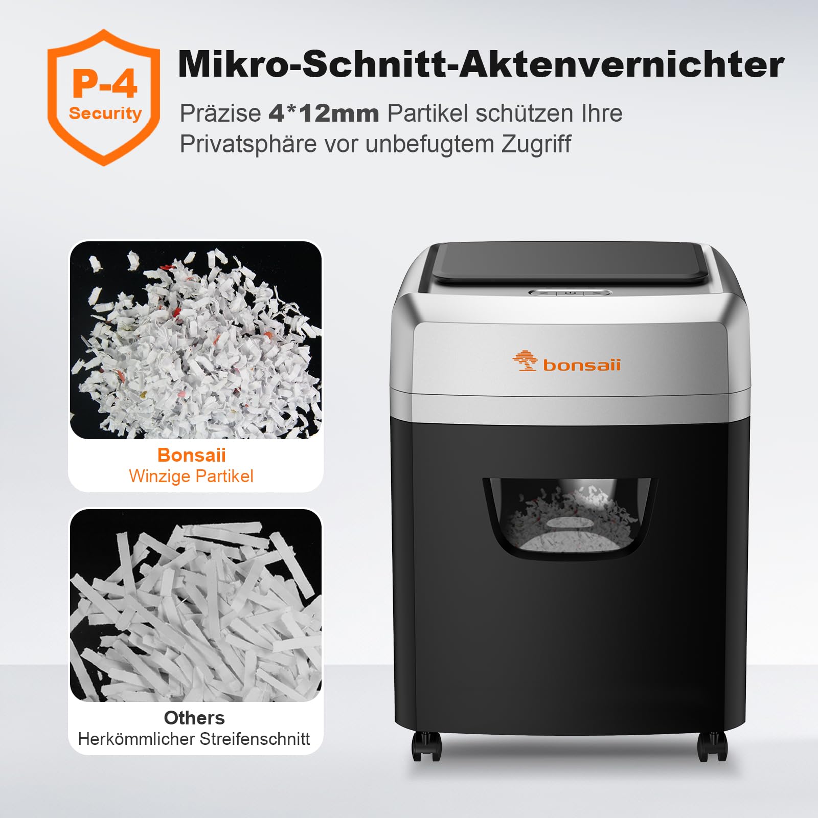 Bonsaii Aktenvernichter mit 160 Blatt Auto-Feed, P-4 Kreuzschnitt Schredder | leiser Betrieb mit 60 Min. Dauerbetrieb und 23L Abwurfbox für den Bürogebrauch, C290-A