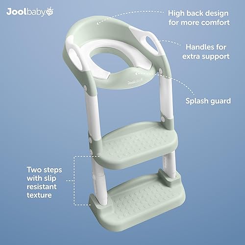 Vista 14 de Jool Baby Asiento de entrenamiento para ir al baño con escalera de 2 escalones para niños pequeños, protector contra salpicaduras, altura ajustable