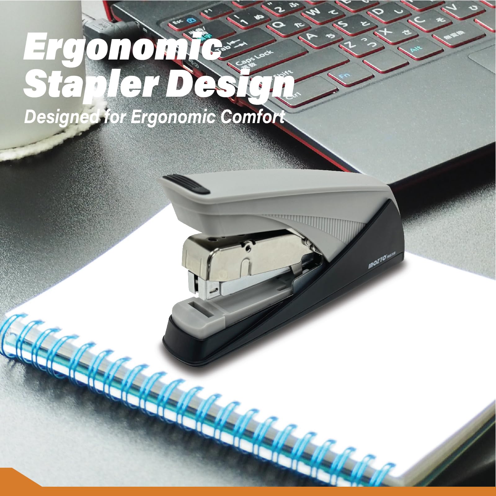 Easy-Flat Heftgerät: Heften Sie mühelos 20-25 Blatt mit 50% weniger Kraft. Eigenschaften Flat Clinch Tech, Anti-Rutsch-Basis und benutzerdefinierte Logo-Option. Robustes Stahl/ABS-Design