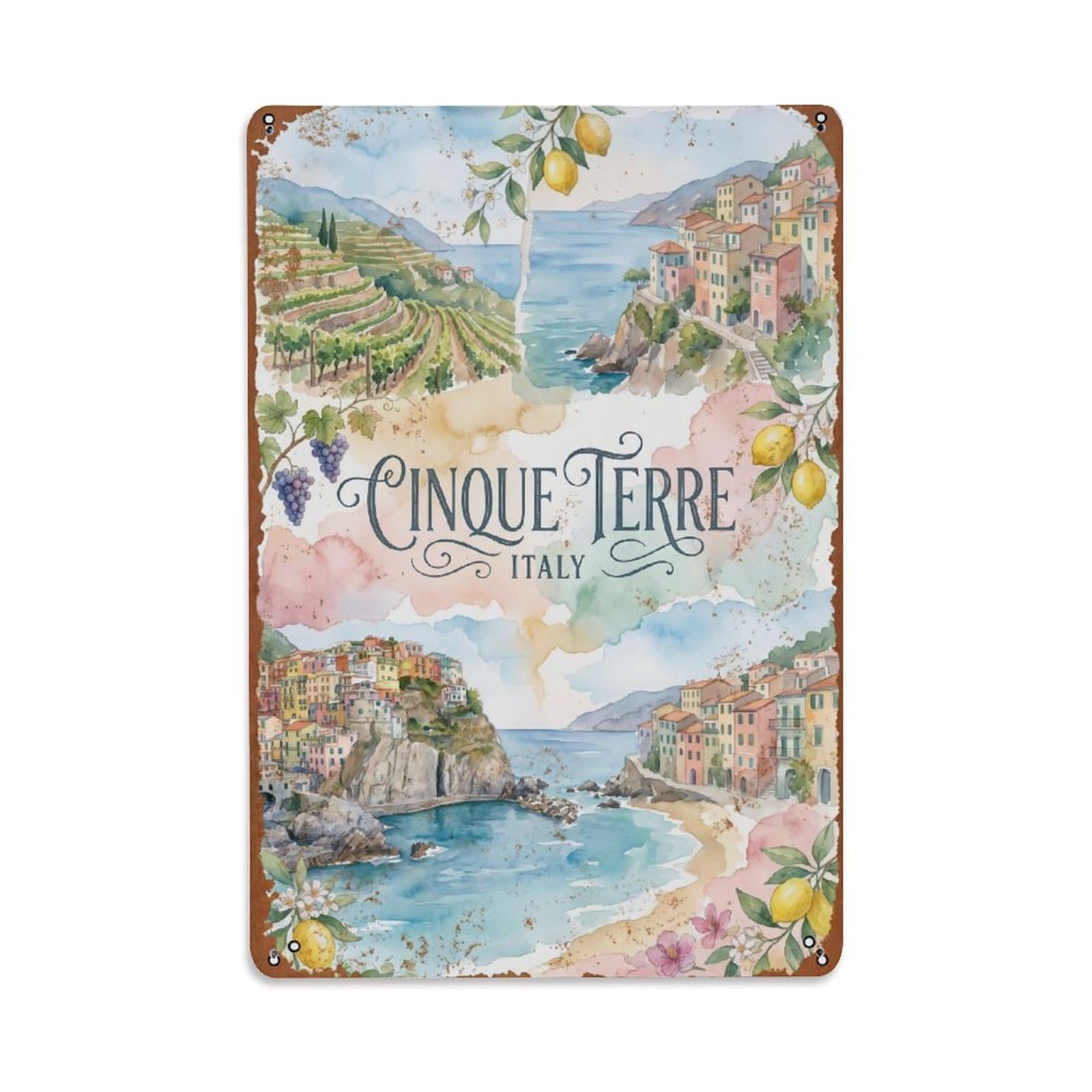 Yrnq 08X12inch Vintage Style Vintage Travel Cinque Terre Italy Splendid Metal Tin Sign