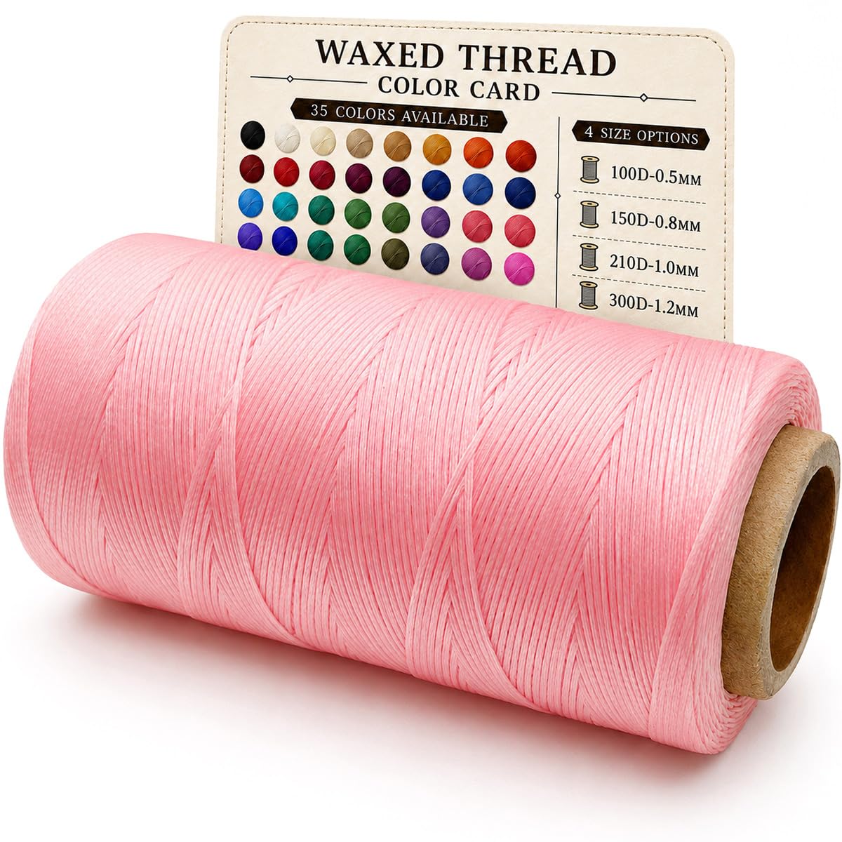 Flat Waxed Thread for Leather Sewing Wax String Polyester Cord Craft Stitching Bag Bookbinding Sail Bracelet Braid Jewelry DIY (0.5mm 100D, Peach Pink) โ image 1