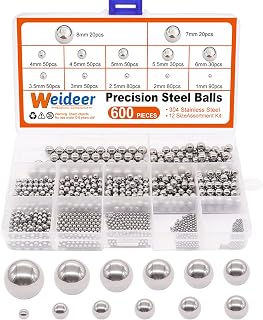 weideer 600pcs Stainless Steel Precision Balls 1-8mm Assortment Kit - 12 Sizes for Bearings, Bikes & Paint Mixing K-085-600