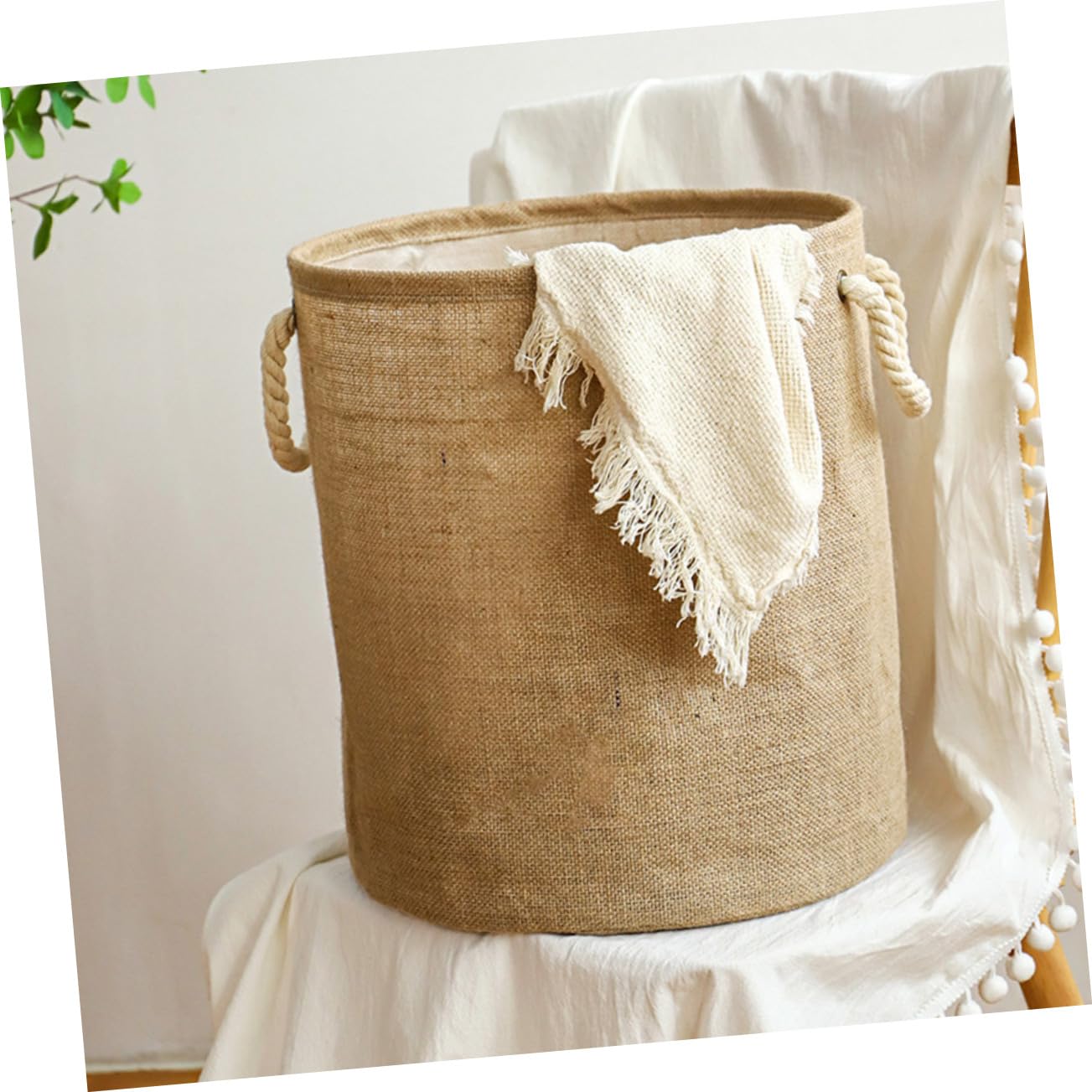 Schmutzwäschekorb Groß aus Jute und Baumwollseil Braun