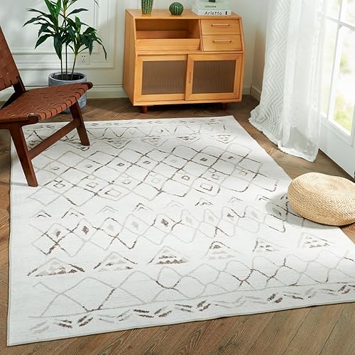 jinchan Area Rug Moroccan Washable Modern Geometric Non Slip Accent Thin Outdoor Floor Cover Contemporary Soft Carpet Kitchen Living Room Bedroom Dining Taupe, 6'x9', (JCRGSTAGE-6x9C)