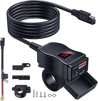 EXTRACTME Motorcycle USB Charger, Dual USB Type C PD & Quick Charge 3.0 Motorcycle Phone Charger with Voltmeter & ON/Off Switch, Waterproof Motorcycle Accessories for All Phone, Tablet, GPS