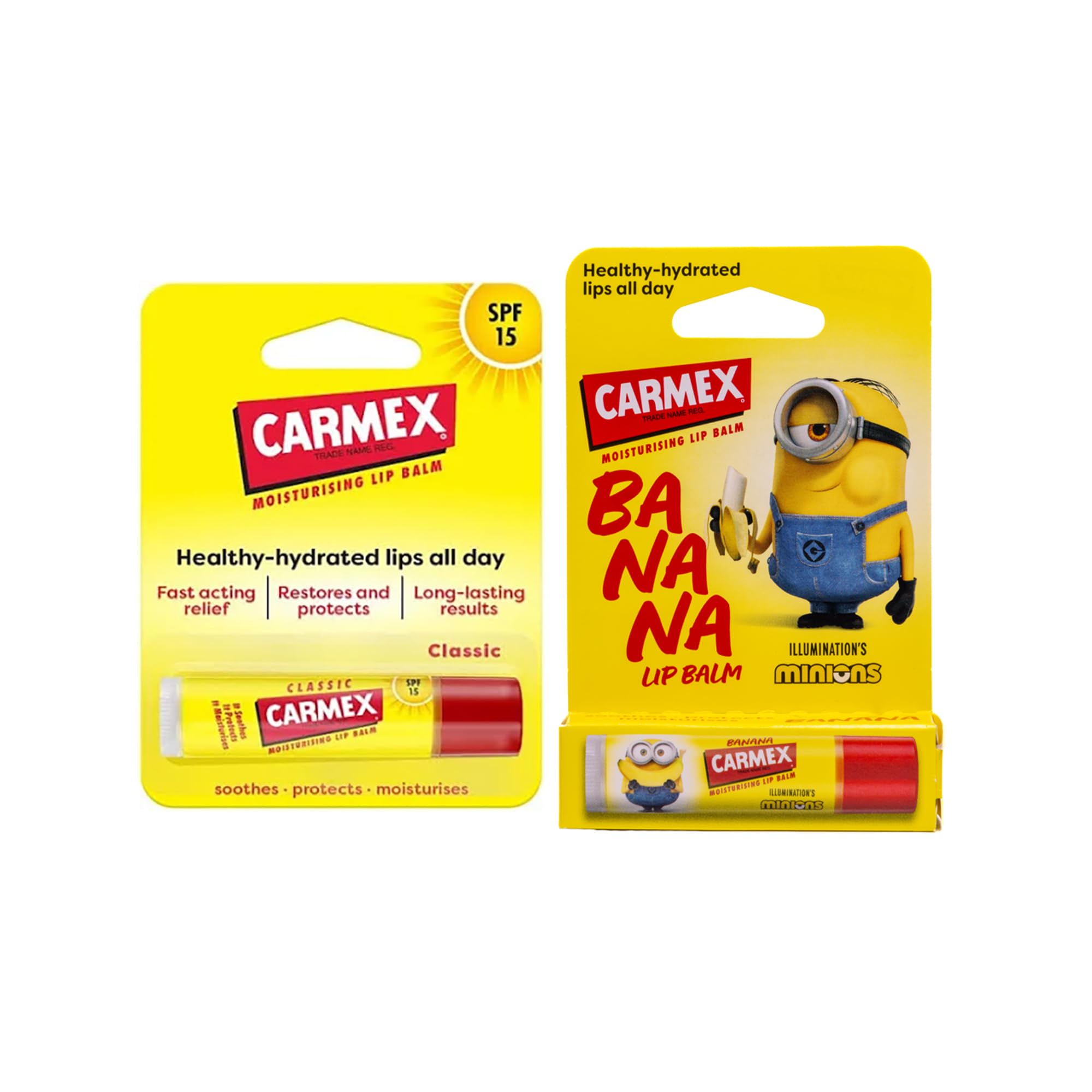 Carmex X Minions Lip Balm Duo - Banana & Classic, Clear, 1 count (Pack of 2)