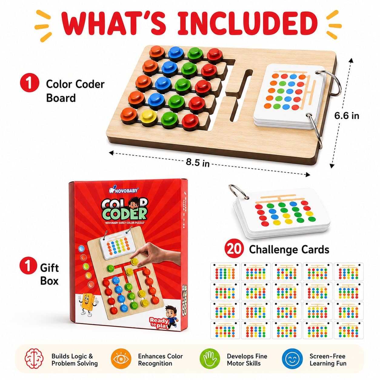 Novo Baby Kids Montessori Slide Puzzle | Color & Pattern Matching Learning Toys for Kids 3-8 Years | Preschool Educational Activity Toy for 3,4,5,6,7,8 | Toys for 6-Year-Old Boy (Modern) 3