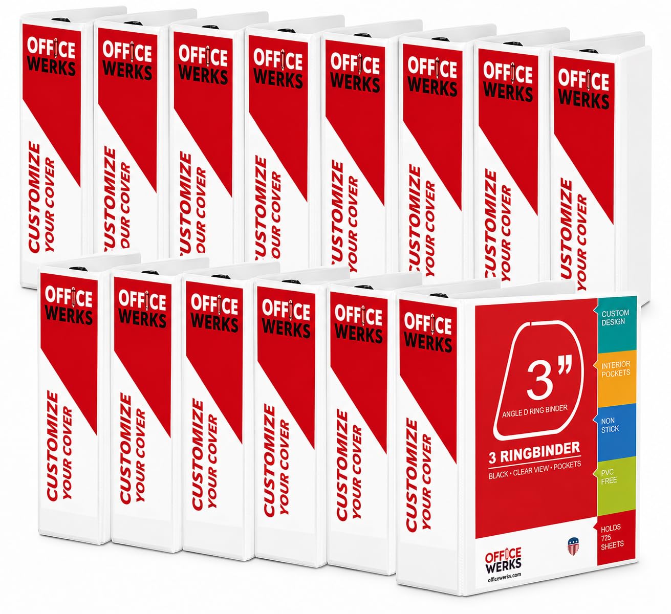 3 Ring Binder 3 Inch 12 Pack, Heavy Duty Locking D-Ring, Holds 725 Sheets
