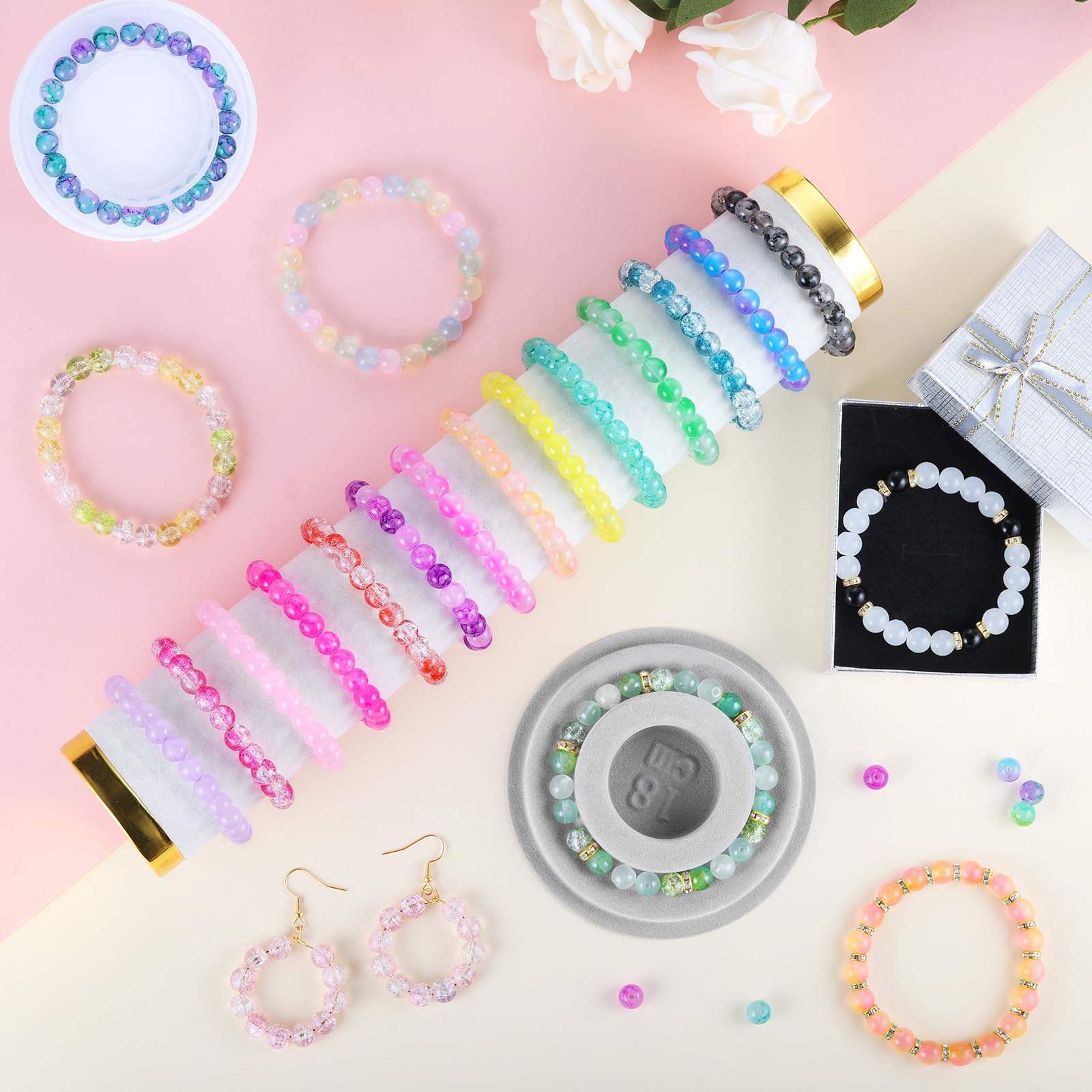 Perline di vetro da 8 mm per la creazione di gioielli, 4 tipi di 96 colori, kit per la creazione di braccialetti e perline di vetro, 2276 pezzi, perline di cristallo rotonde per bracciali, collane