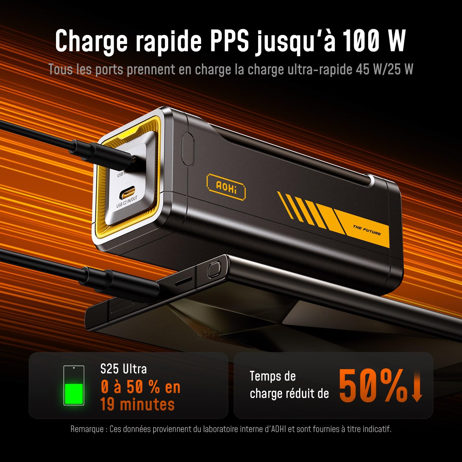 AOHI Batterie Externe 210W PD3.1 PPS 10000mAh, Chargeur Portable à Charge Rapide avec Double Ports USB-C 140W et Écran Intelligent, Future Starship 37Wh pour MacBook Pro/Air, iPad, iPhone 17, Gris