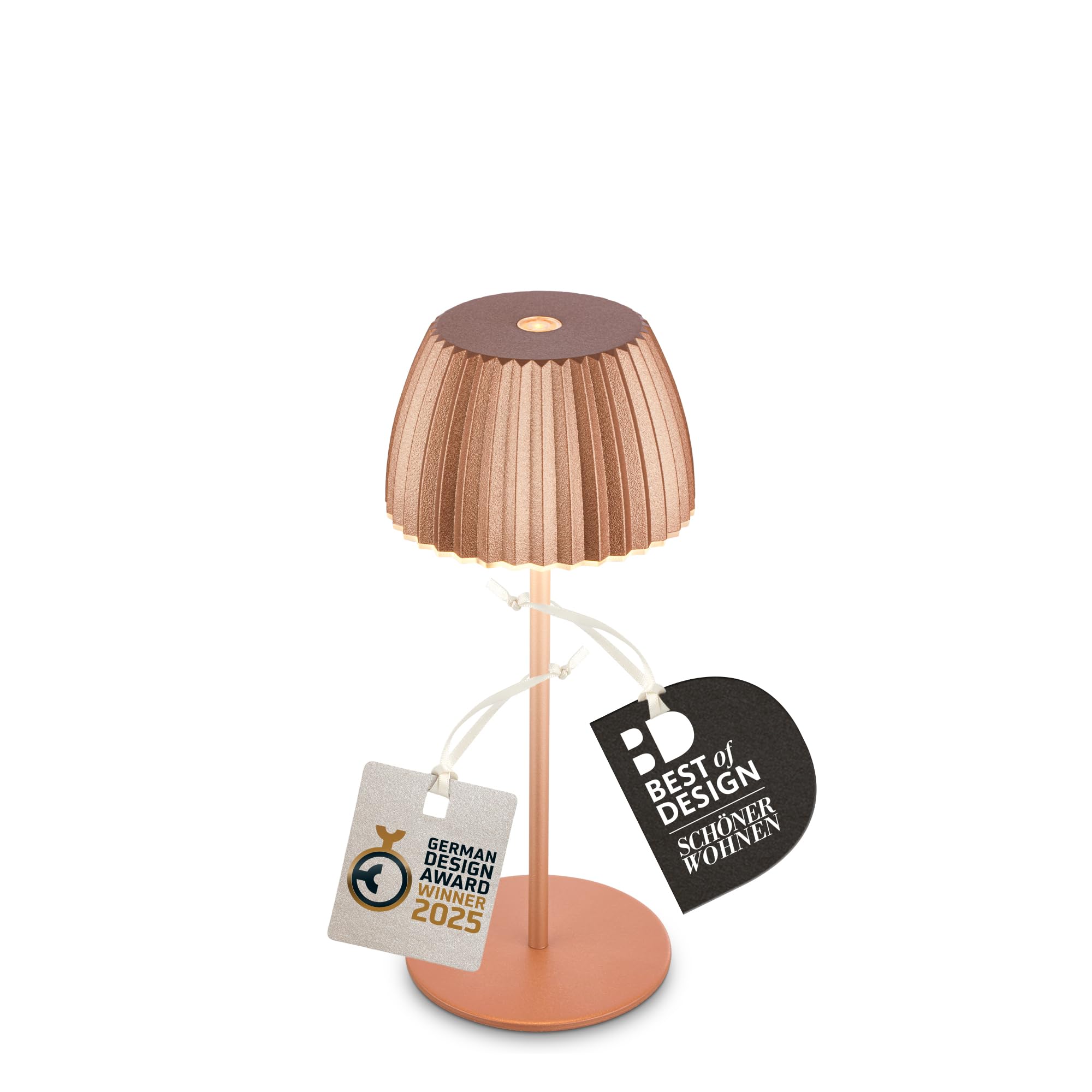 BRILONER - Riffle Mini lampe de table LED sans fil IP44 avec bord lumineux, variateur tactile, batterie remplaçable, lampe chevet, German Design Award Winner 2025, 8,5 x 20 cm, couleur cuivre