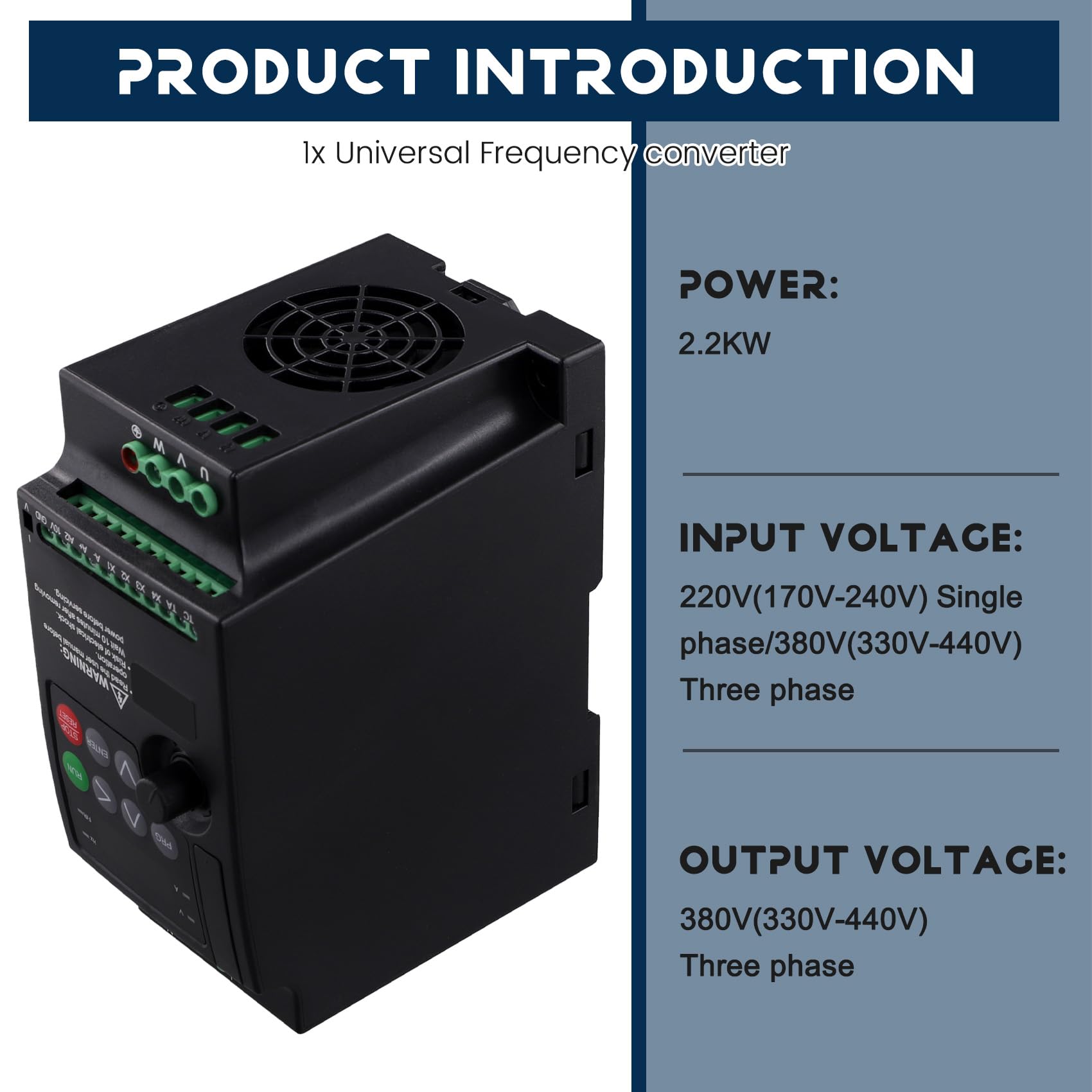 Convertisseur de fréquence universel 220 à 380 Vfd, entrée monophasée, sortie triphasée, régulateur de moteur 2,2 kW
