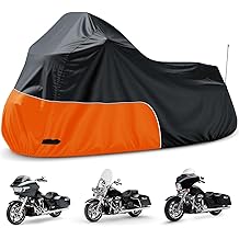 Motorcycle Cover Fits for Harley Davidson Road King Road Glide Electra Glide Low Rider-ST HD Goldwing, All Weather Waterproof Cruiser Motorcycle Cover, Black&amp;Orange