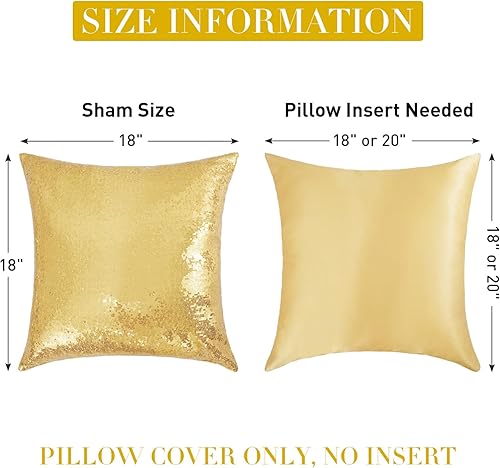 Miniatura 4 de SquarePie Juego de 4 fundas de almohada de lentejuelas, 18 x 18 pulgadas, fundas de almohada decorativas doradas, fundas de cojín cuadradas
