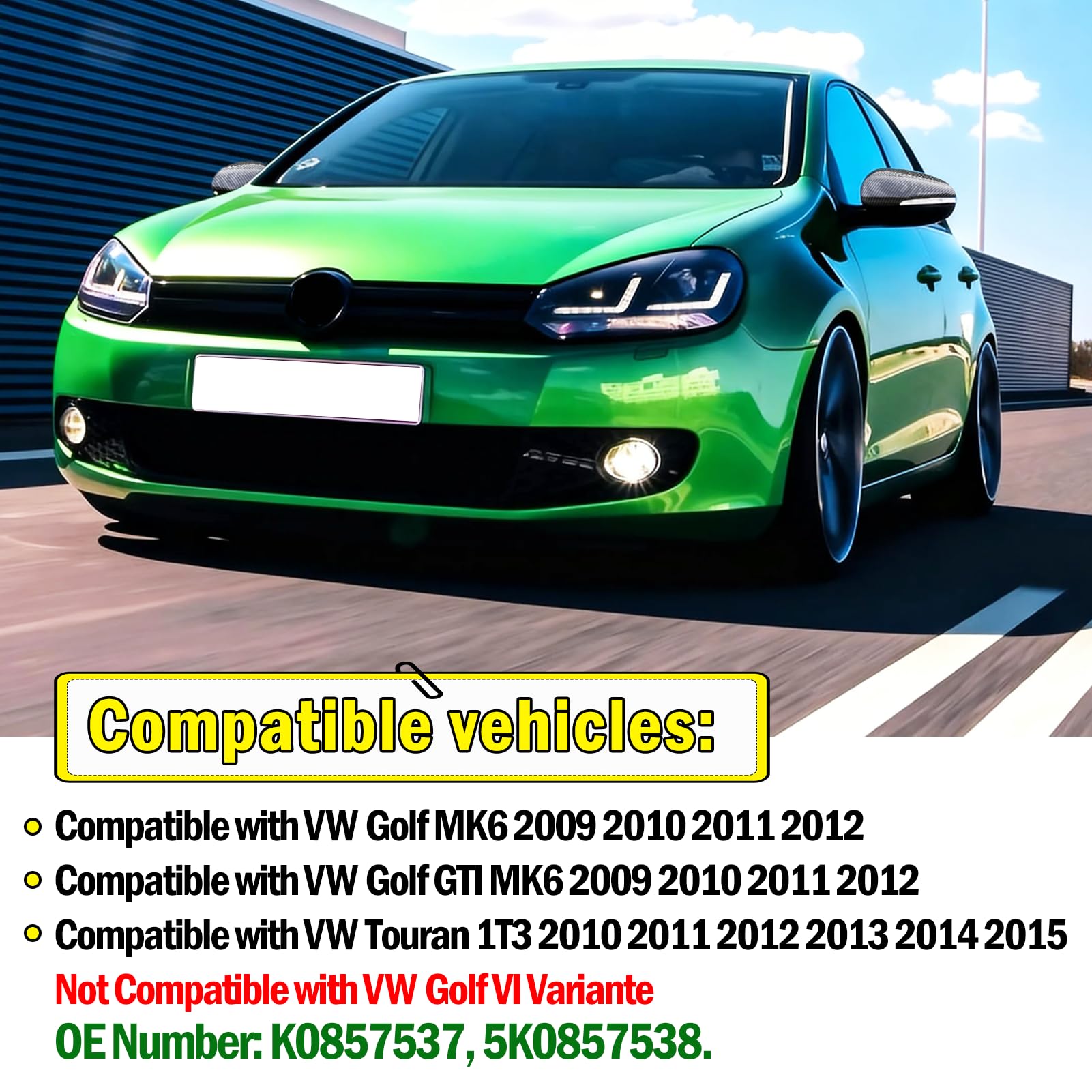 TTCR-II 2PCS Compatibile con Calotte Specchietti VW GOLF 6/GTI MK6/Touran 1T3 2009-2014, GOLF 6 Copri Specchietto Sinistra+Destra Coperchio Specchio Retrovisore,Touran Tappi Specchietti-Fibra Carbonio
