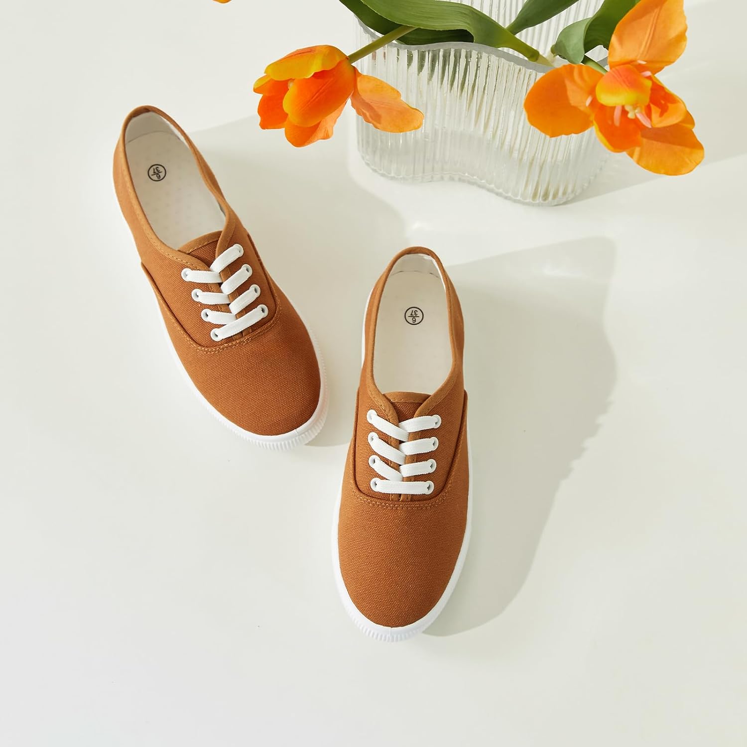 Womens Classic White Sneakers,Low Top White Canvas Shoes,Lightweight Casual Canvas Sneakers - Image 6