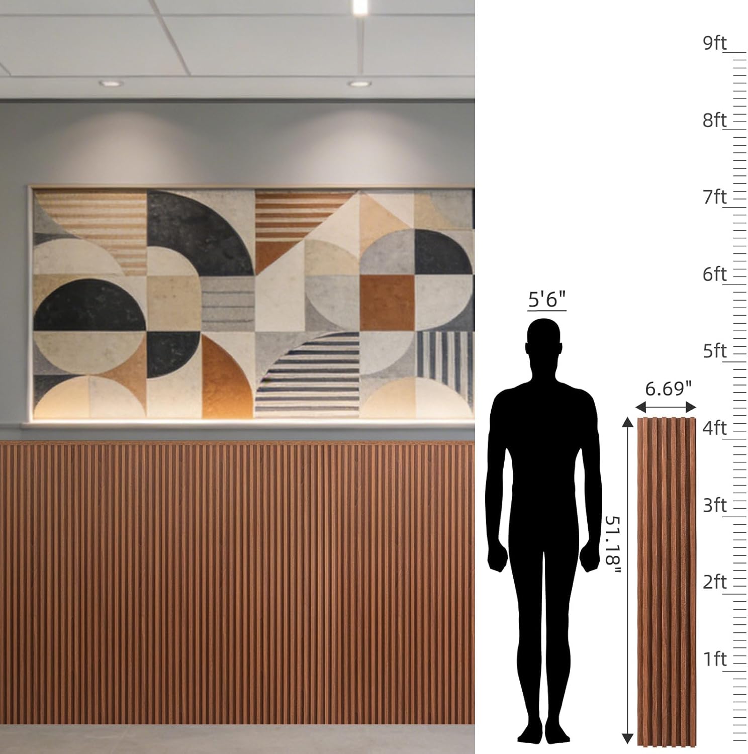 Art3dwallpanels 16 Pack Wood Slat Wall Paneling 51"×6.7" Sound Absorbing 3D Wall Panels for Living Room TV Background Home Office Decor, Teak