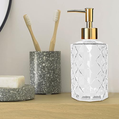 Miniatura 7 de Topsky 2 dispensadores de jabón de vidrio con bomba de plástico, dispensador de jabón líquido de manos de 11.2 fl oz, bomba a prueba de óxido para