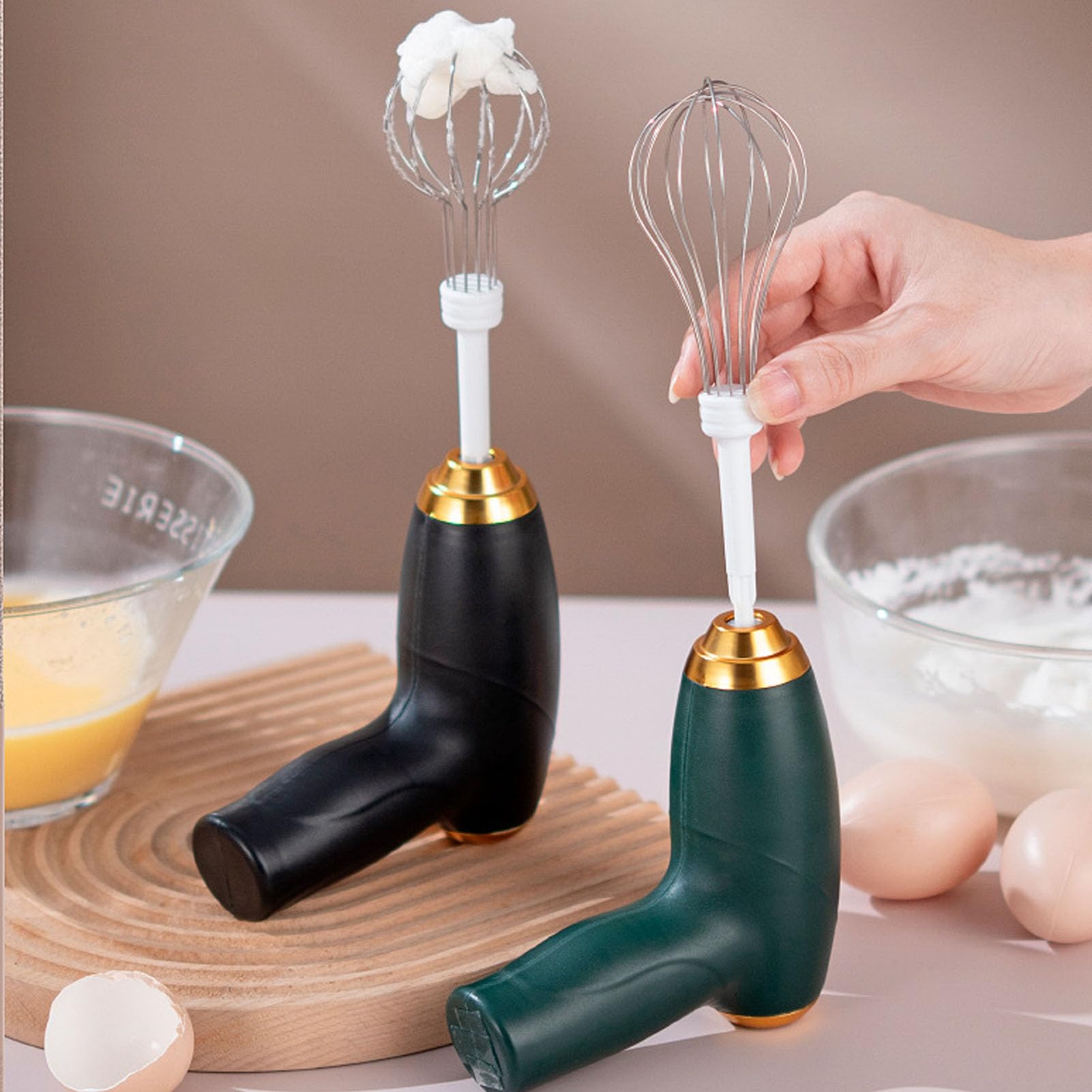 Sbattitore manuale senza fili, sbattitore elettrico portatile senza fili, sbattitore elettrico portatile, sbattitore per uova per cottura e cottura in cuc ina (Verde, Nero) (Verde)