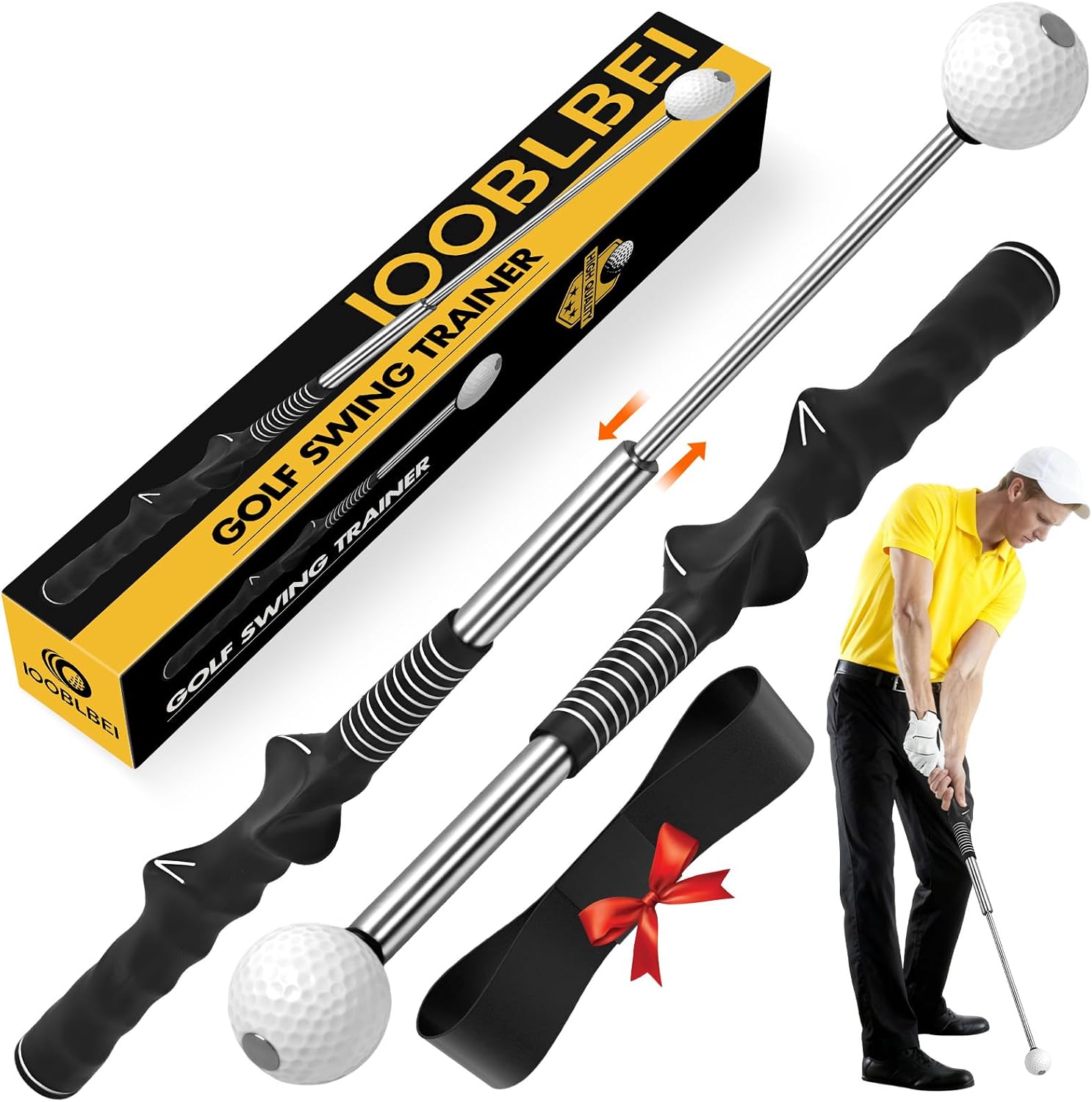 Retractable Golf Swing Trainer, Golf Training Aid & Golf Grip Trainer for Right-Handed Golfer, Strength & Tempo Stick Training, Telescopic Club for Beginners Chipping Hitting Practice