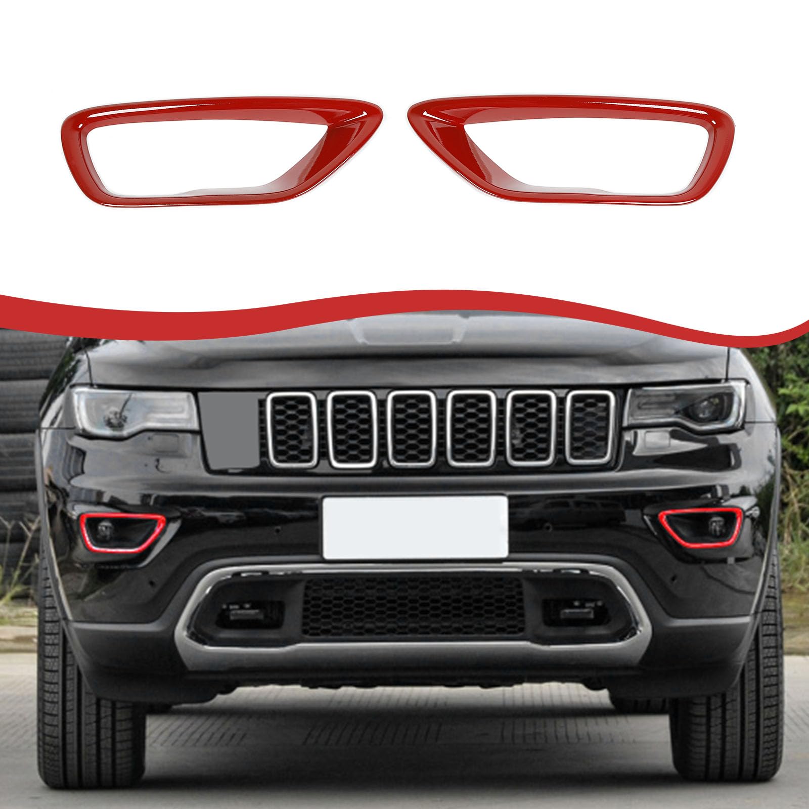 Jimen Compatible with 2018-2020 Jeep Grand Cherokee Front Fog Light Cover Trim (Red)