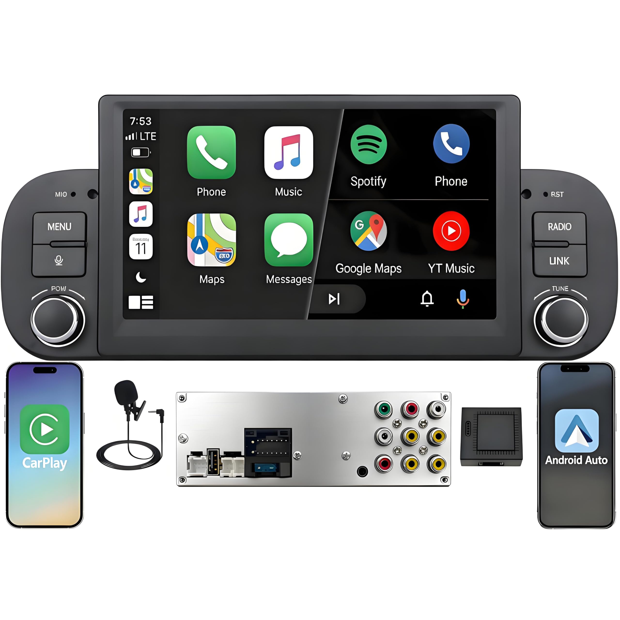FIAT Panda 2013-2020 Autoradio 1 DIN CarPlay wireless Android Auto DSP RDS | Sistema Linux,avvio rapido 2s,Plug&Play,Bluetooth,CANBUS,comandi volante originali,schermo supporto telecamera posteriore