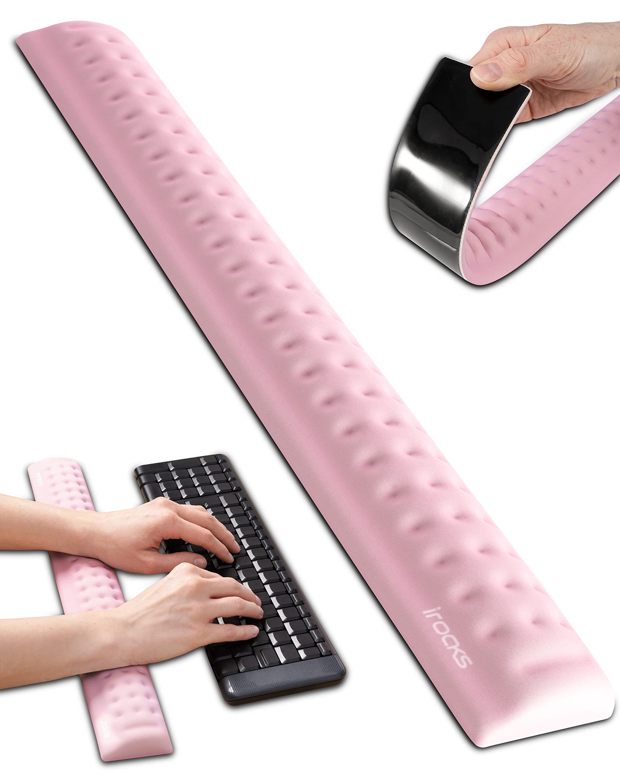 i-Rocks Memory Foam Keyboard Wrist Rest - Pain-Reducing Wrist Rest for Computer Keyboard - Non-Slip Rubber Base Wrist Rest - Cooling Keyboard Pad for