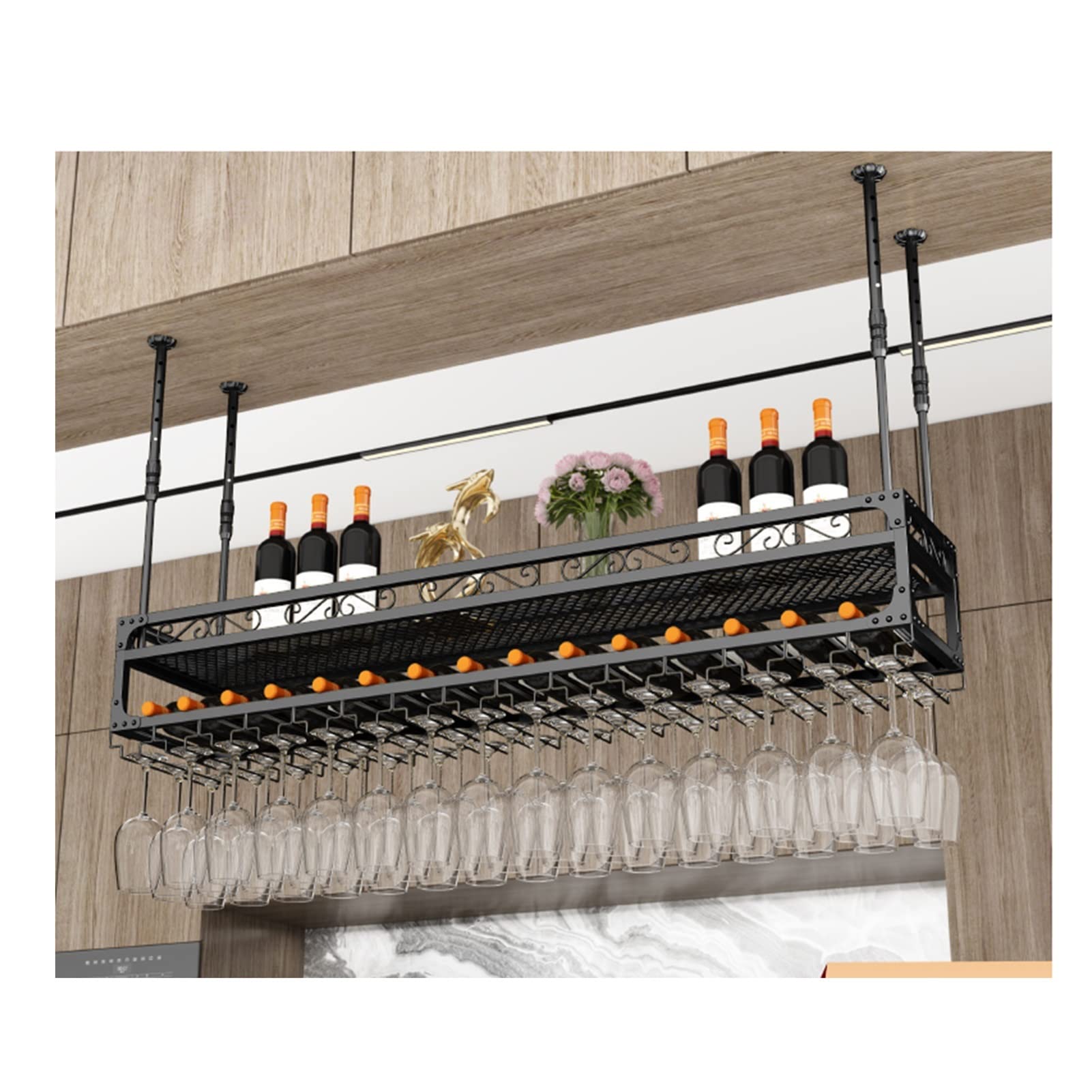 Support à vin industriel réglable LUNEZY avec porte-verre suspendu