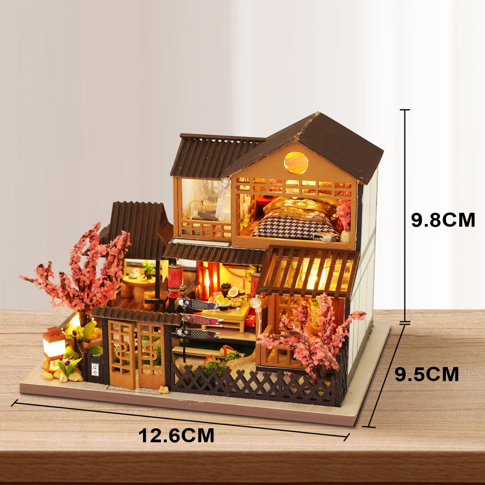 Cuteefun Miniatura Casa delle Bambole Izakaya Giapponese, Artigianato in Legno Puzzle 3D per Adulti e Adolescenti, Regalo di Natale e Compleanno (Cortile dei Ciliegi)