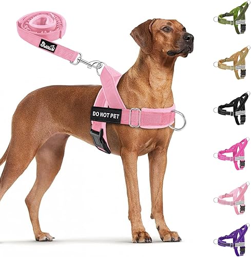 SlowTon Arnés para perro sin tirones, juego de arnés y correa resistente para perros medianos y grandes, arnés táctico reflectante con acolchado