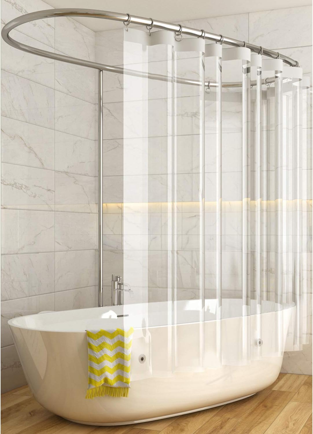 Caitlin White Heavy Duty 10 Gauge Clear PEVA Shower Curtain Liner, Mildew Resistant, Odorless, Eco Friendly, 72x72 Inches with Magnets