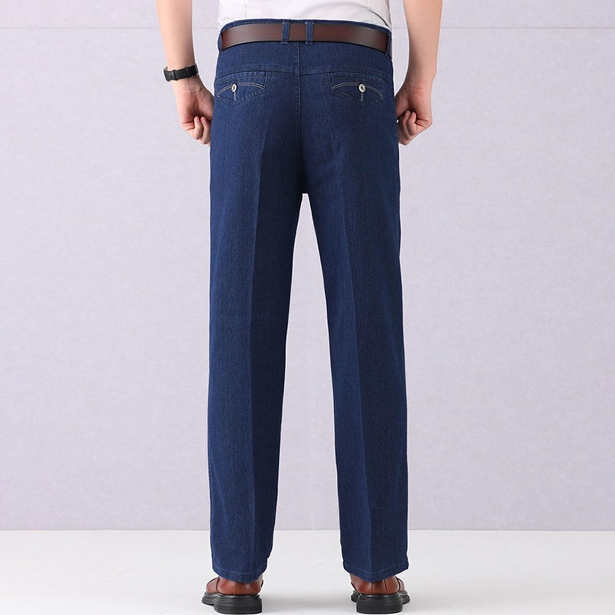 Jeans da uomo casual in cotone slim fit retrò dritto fit stretch denim pantaloni business gamba larga jeans per uomini anziani