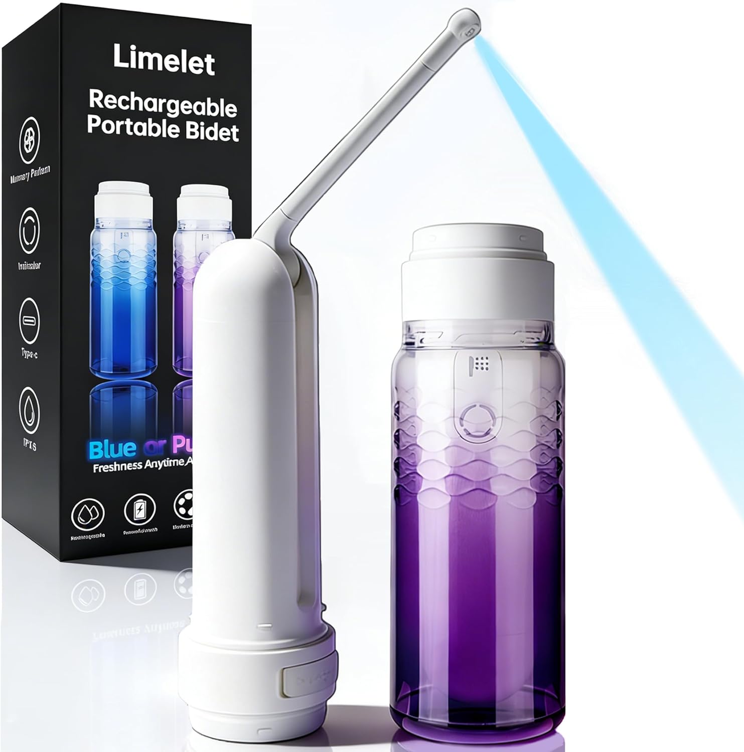 Portable Bidet for Travel & Postpartum Care - 320ML Handheld Peri Bottle with 3 Pressure Settings & 800mAh Battery, IPX6 Waterproof for Women Hygiene and Outdoor Use (Purple, 320ml)