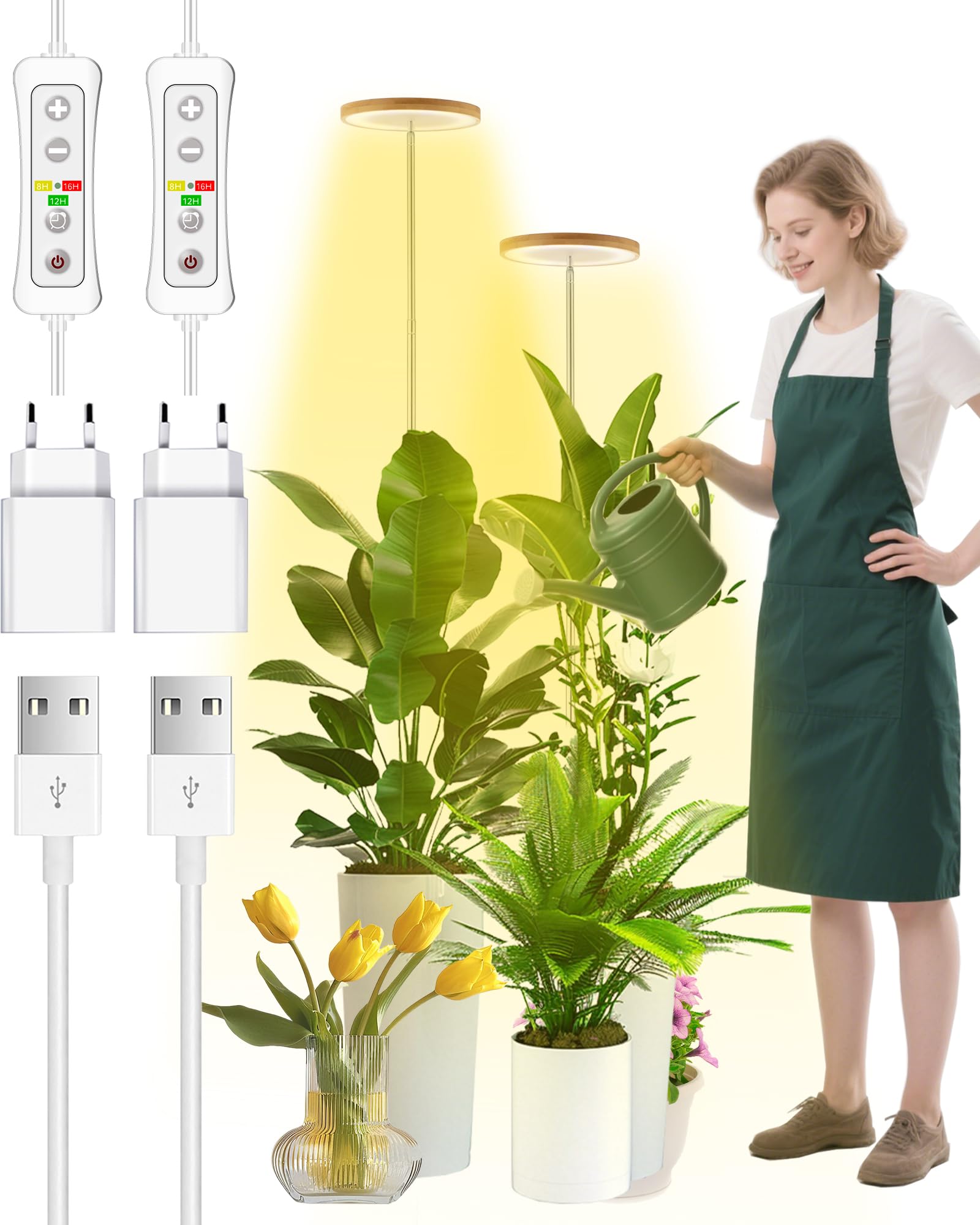 beautiebeam Wachstumslampe für Zimmerpflanzen, LED Grow Light Full Spectrum,132-155cm höhenverstellbar, automatischer Timer,niedrige Sicherheitsspannung 5V, ideal für große Lichtpflanzenm,Bambus,2PCS