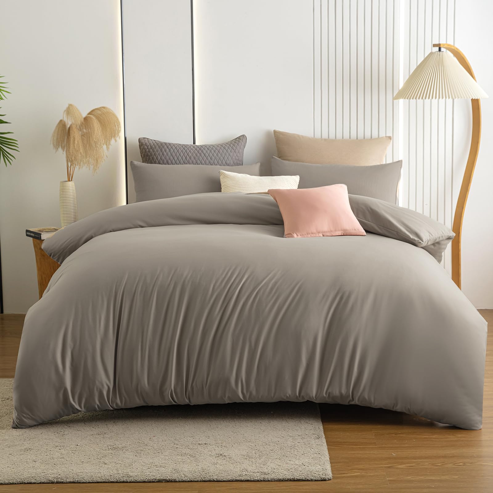 Soifox King Size Duvet Cover Set Taupe - Solid Soft Kingsize Duvet Cover 220 x 230 cm with 2 Pillowcases 50 x 75 cm, Microfiber Non Iron Bedding Duvet Set with Zipper Closure — image 1