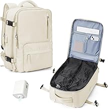 WONHOX Vacuum Seal Backpack for Travel with Air Pump Compression Daypack Personal Item Carry on Flight Approved Vacpack Laptop Space Saver Bags Storage with Vacuum System Travel Bag Women Men Beige