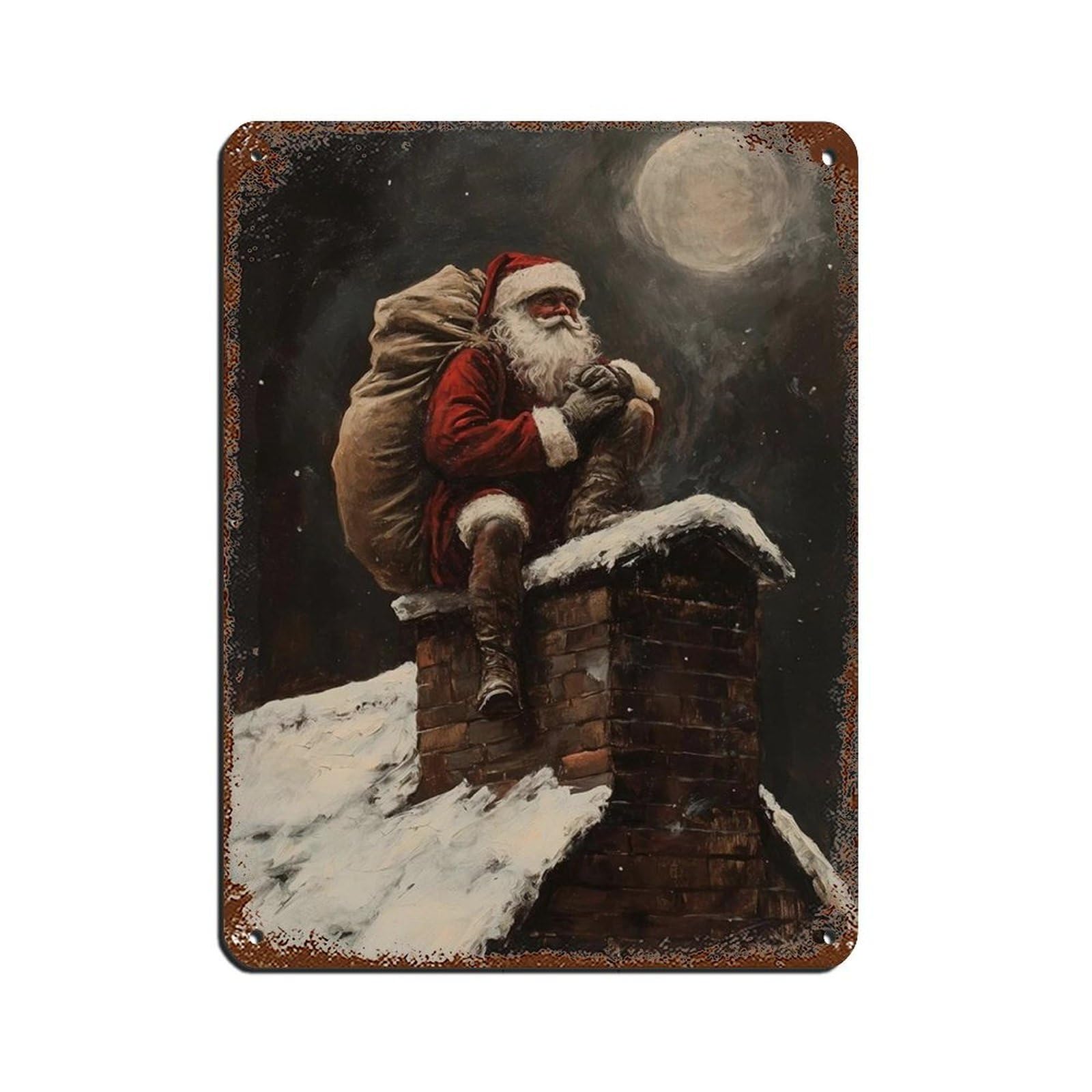 Santa Claus Dark Academia Poster Tin Sign Vintage Metal Pub Club Cafe Bar Home Wall Art Decoration Poster Retro 12x16inch(30x40cm)
