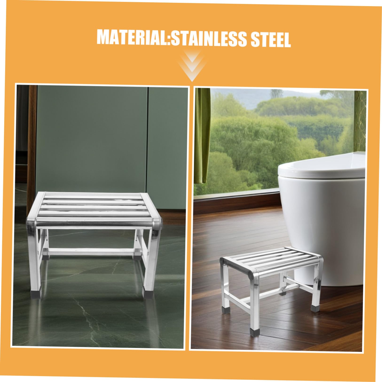 Taburete de Acero Inoxidable para Baño y Cocina, Banco Compacto Superficie Antideslizante, Asiento Portátil para Ducha y Uso Doméstico, 28.5X20.1X26 CM