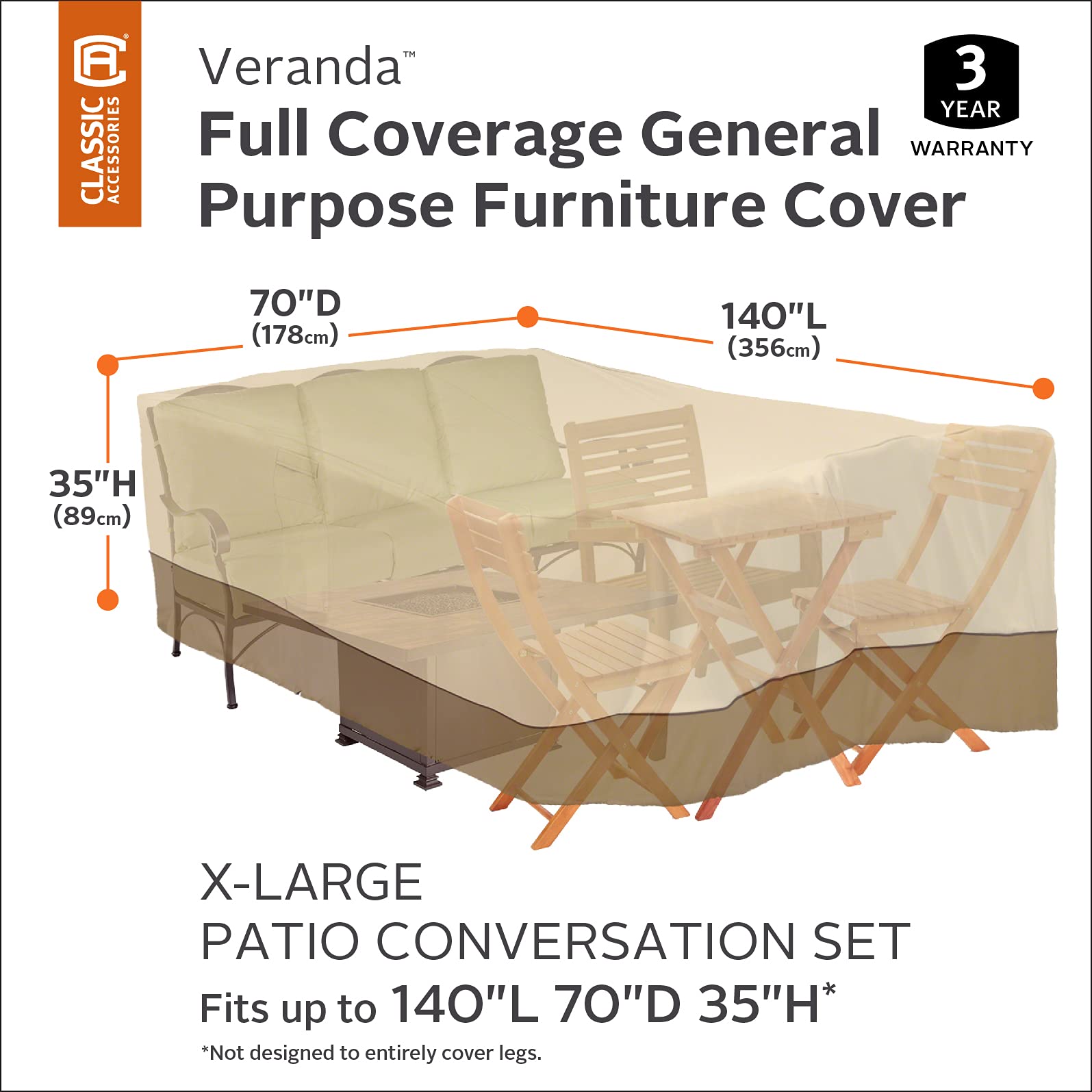 Classic Accessories Terrassenabdeckung Für V-Form Sitzgruppe | Wasserdicht, 254x84x78 Cm | 5 Jahre Garantie