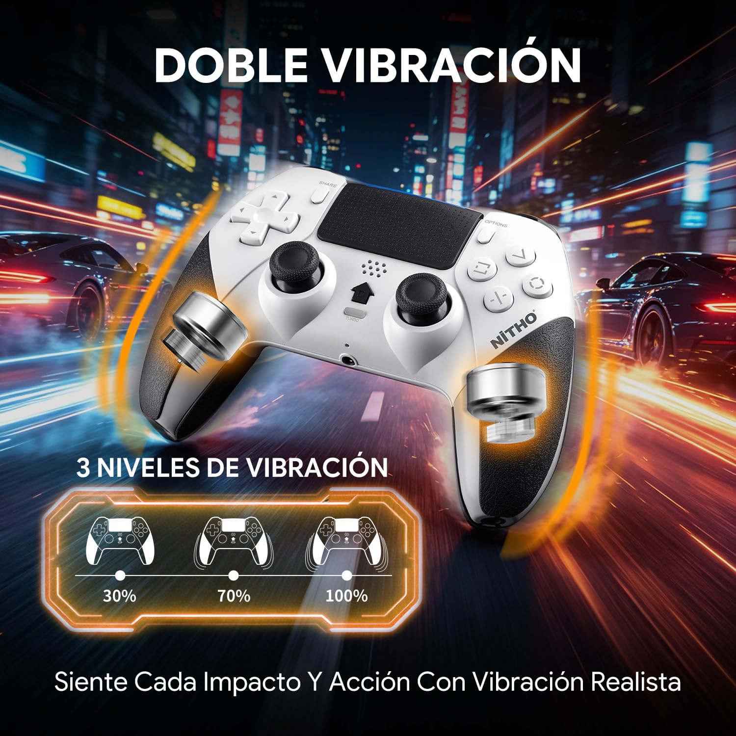NITHO EVOLUTION Mando Inalámbrico Compatible con PS5 Pro/Slim, PC, iOS y Android, Gamepad con Joysticks Hall Effect, Doble Vibración, Macro, Turbo, Sensor de Movimiento de 6 Ejes y Panel Táctil