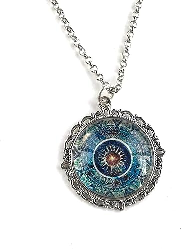 Blue Mandala Necklace - Bohemian Pendant for Women - Handmade Meditation Jewelry