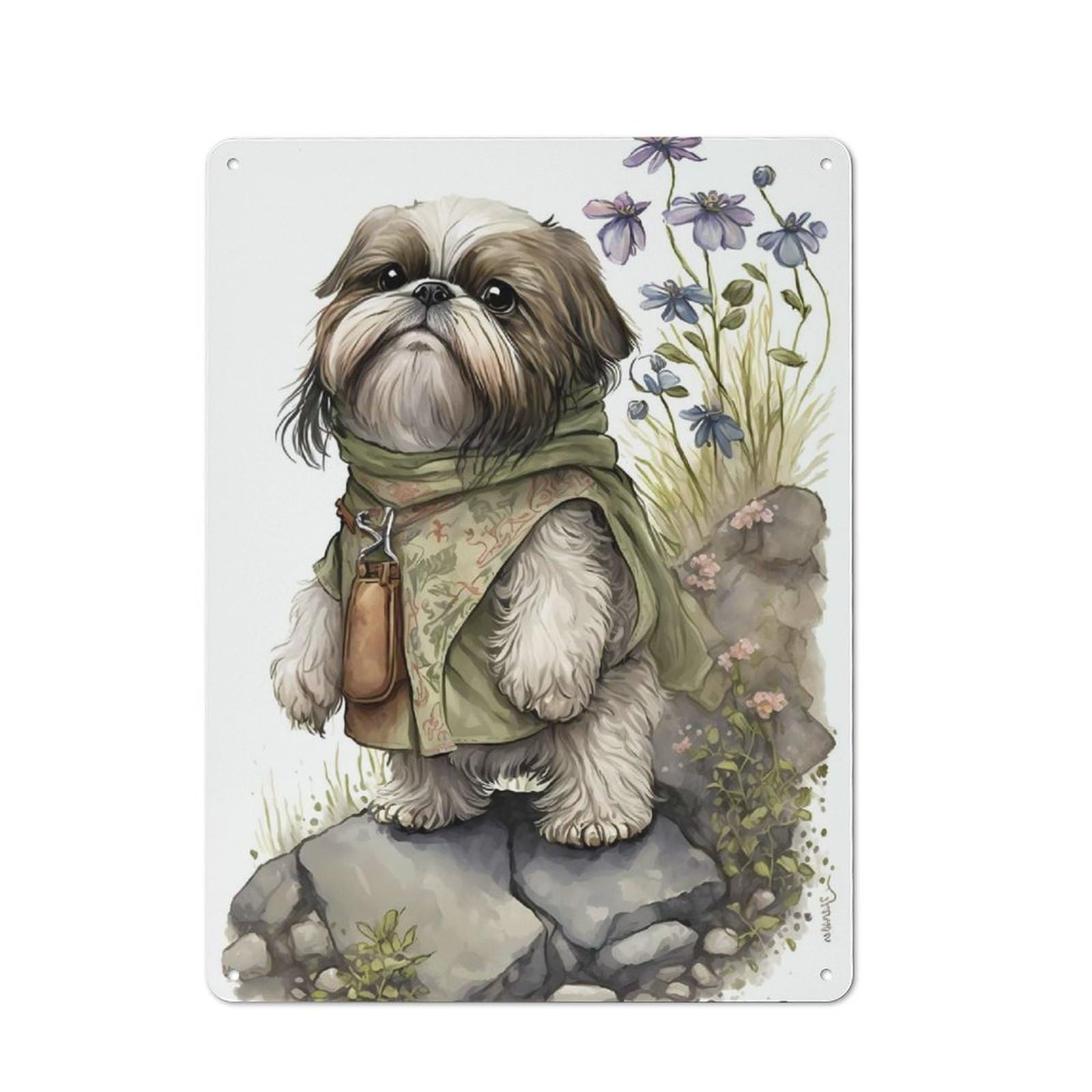 Junmoney Shih Tzu Dog Vintage Metal Plaque 40X30cm For Home Office Or Studio, Seasonal Metal Wall Decor For Winter Interiors
