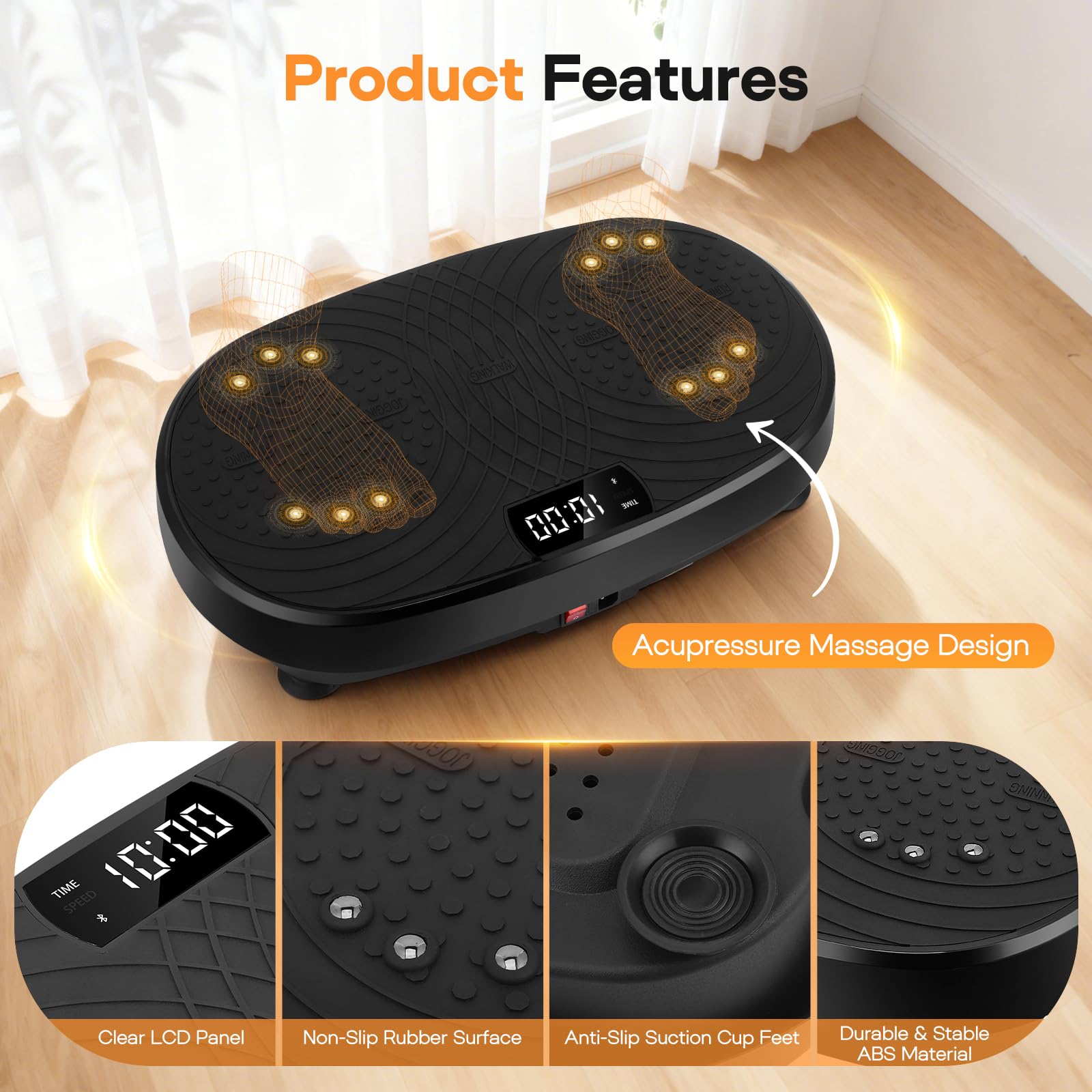 Vibration Plate, Plateforme de Fitness Vibrante pour Le Drainage Lymphatique, 120 Niveaux d’Intensité Plaque Vibrante Maison Antidérapante avec Haut Parleur Bluetooth & Télécommande