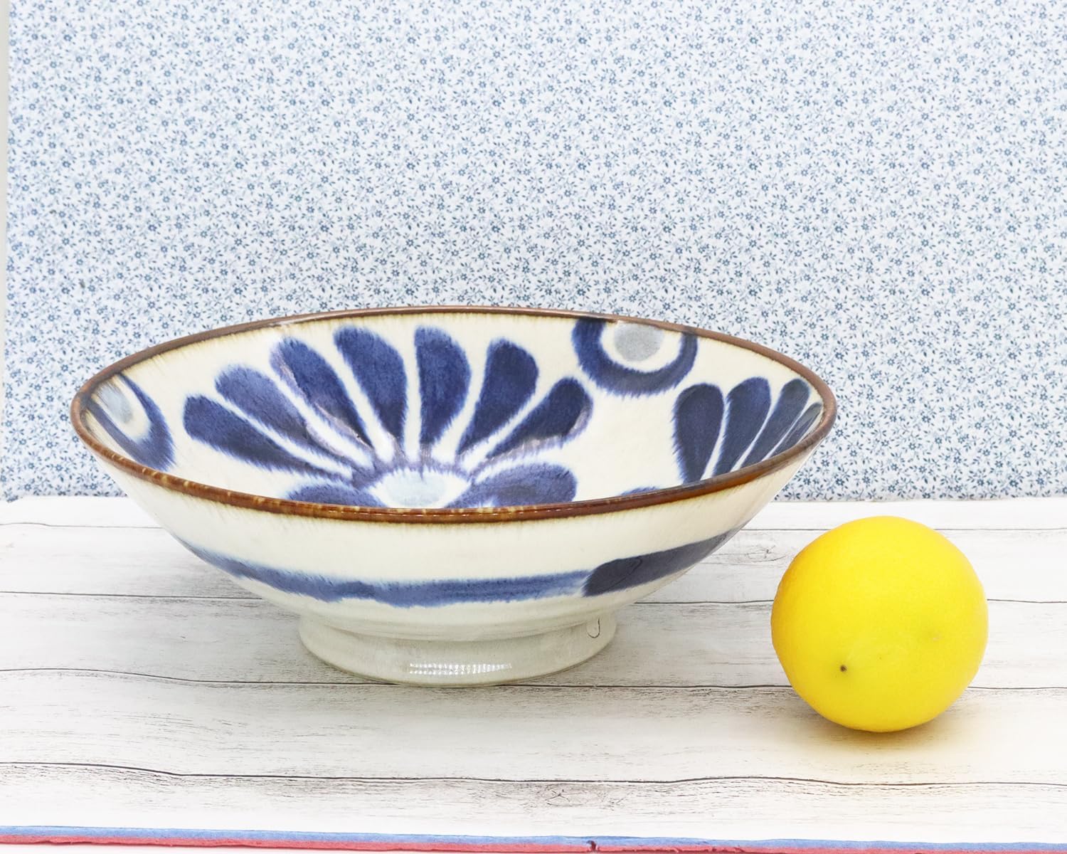 Castle Enterprise Noodle Pot 9.6 inches (24.5 cm), A Set of 10 Pieces] Mino Ware Yachimun Style Tropical Okinawa Dinnerware