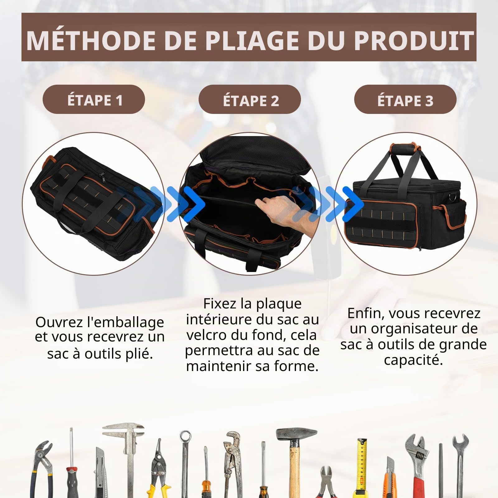 BigKing 17" Sac à outils pour homme avec poches multiples, sac à outils électricien, tissu Oxford 900D, avec fond antidérapant, organisateur porte-outils pour électriciens, menuisier